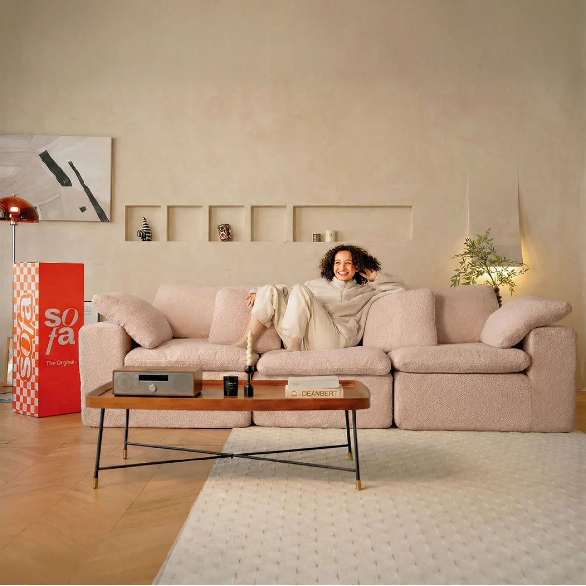 Sofá na Caixa modular Sienna 3 lugares em Boucle - Bege Areia