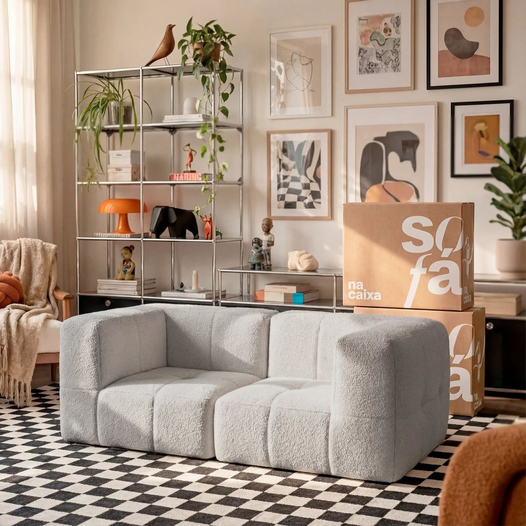 Sofá na Caixa modular 2 lugares em Boucle - Cinza