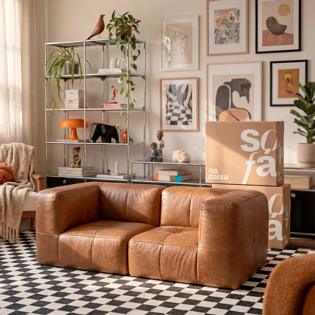 Sofá na Caixa modular 2 lugares Poli-Couro Marrom