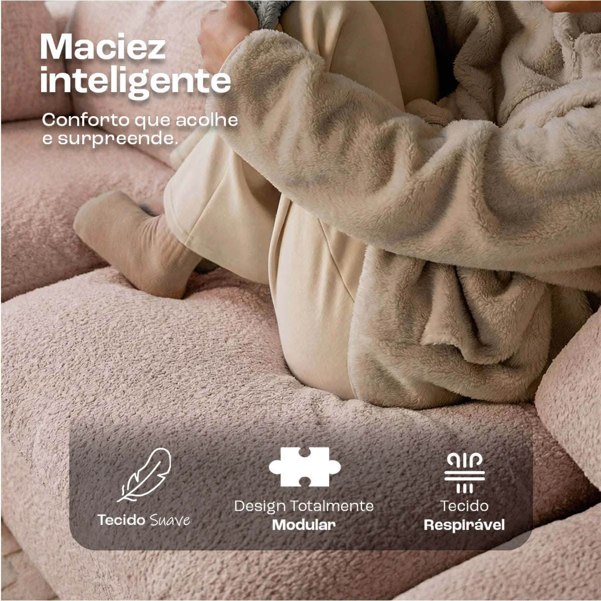 Sofá na Caixa modular Sienna 3 lugares em Boucle - Bege Areia
