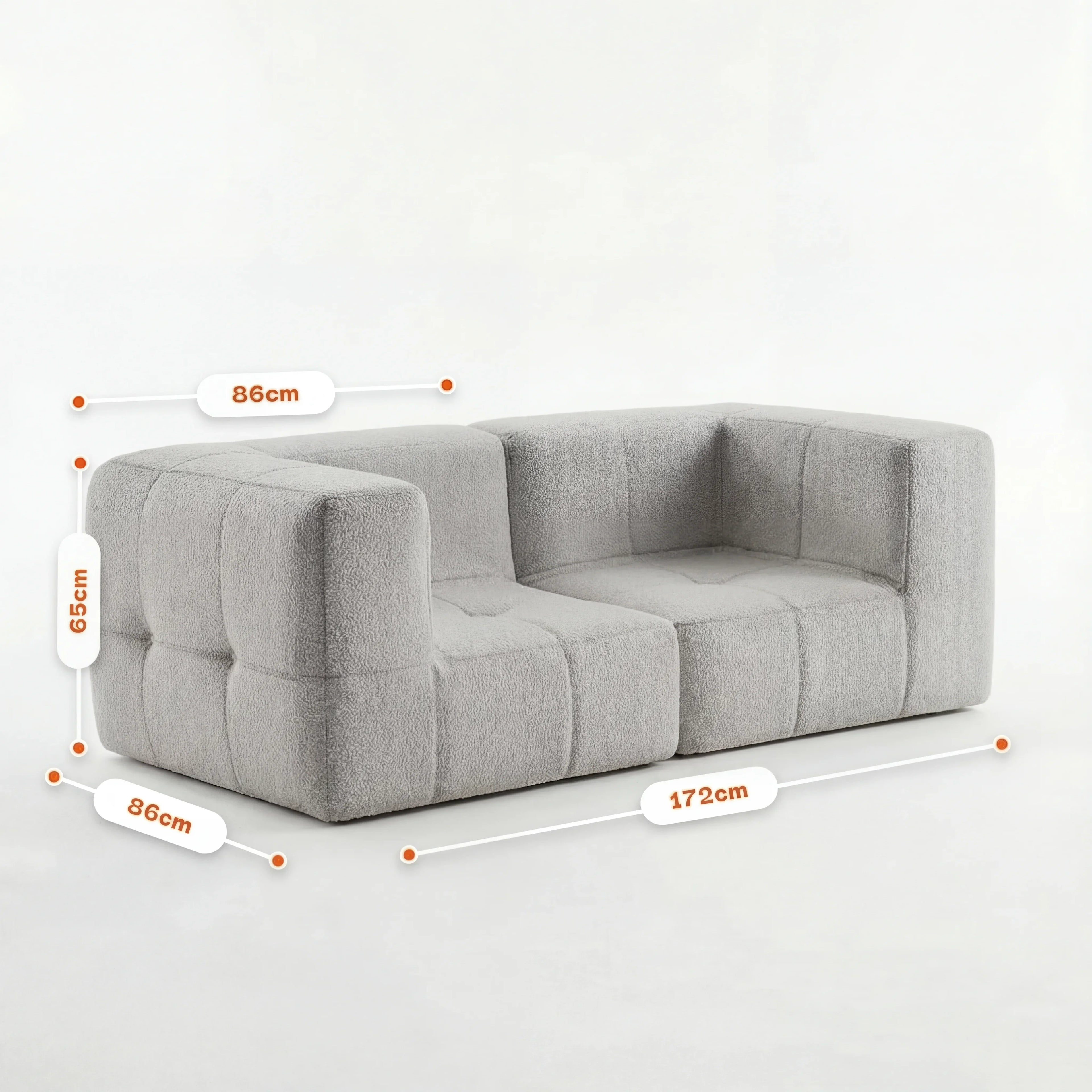 Sofá na Caixa modular 2 lugares em Boucle - Cinza
