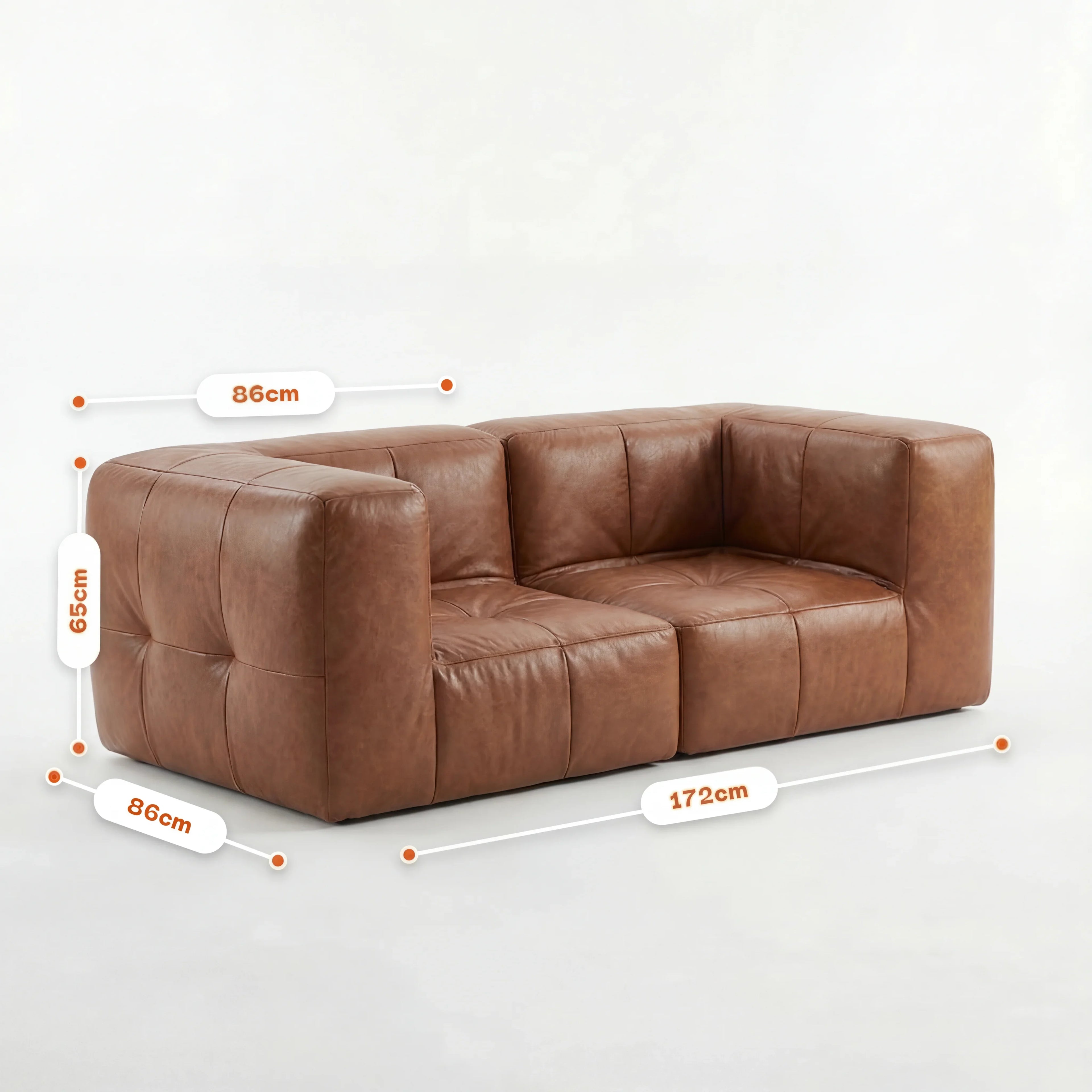 Sofá na Caixa modular 2 lugares Poli-Couro Marrom