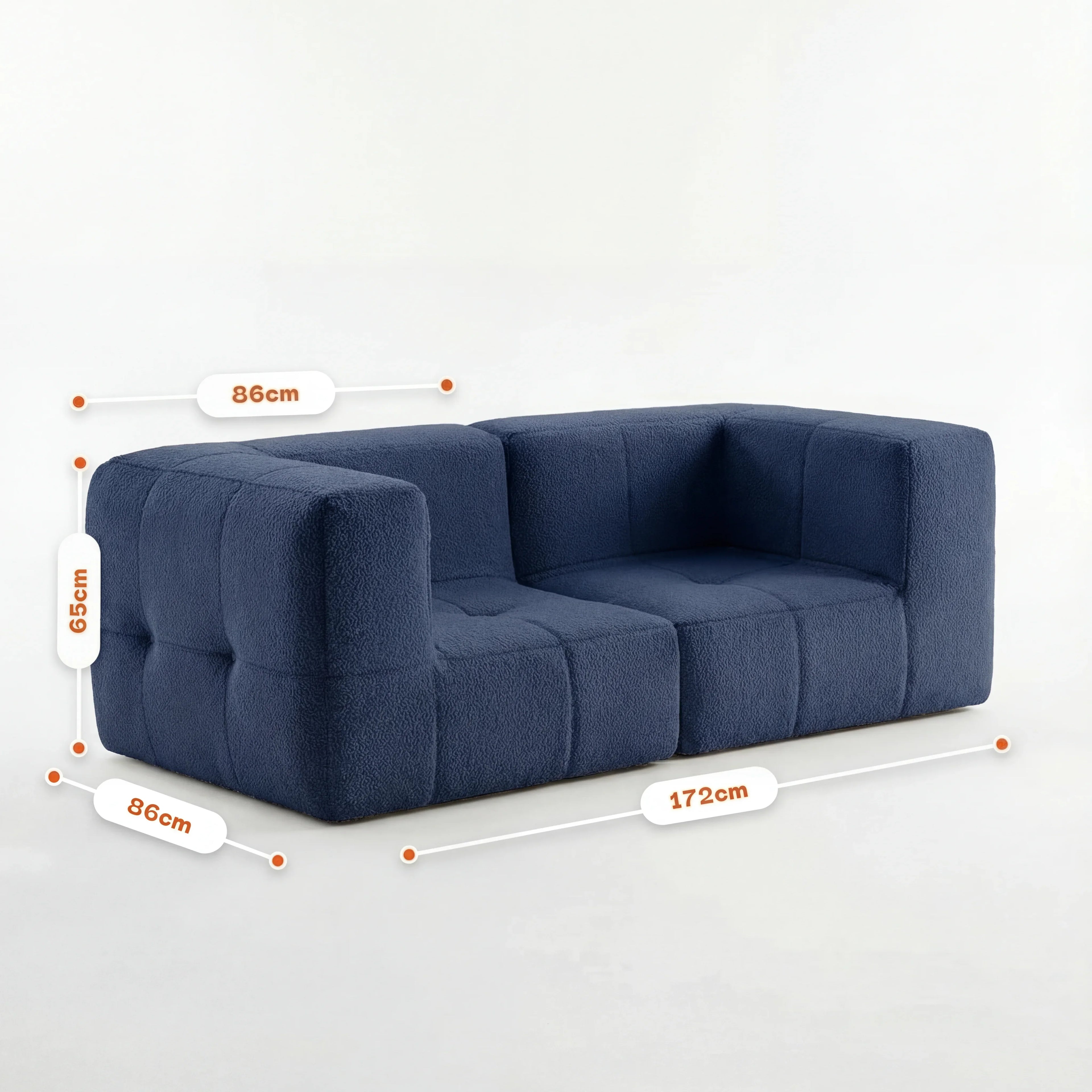 Sofá na Caixa modular 2 lugares em Boucle - Azul