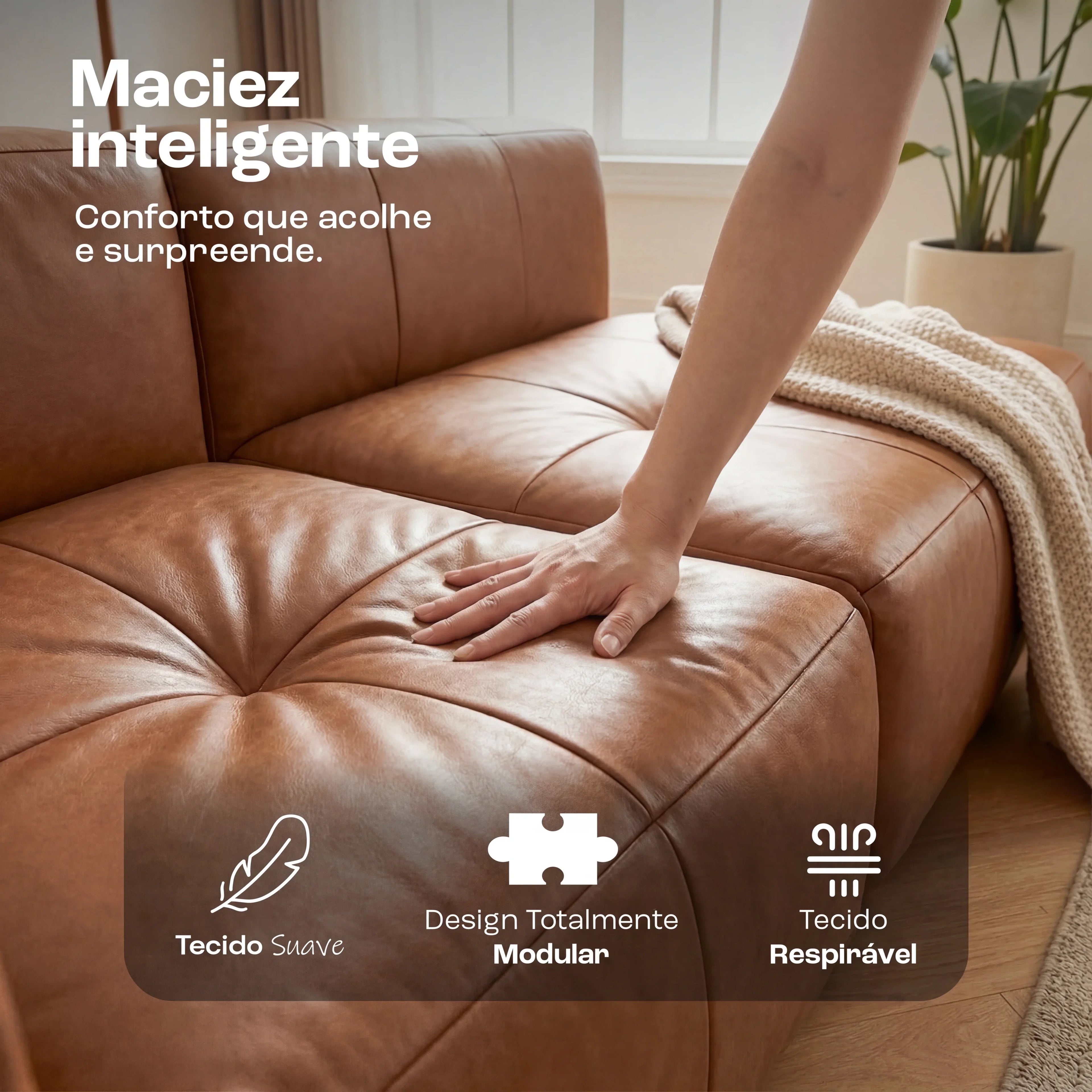 Sofá na Caixa modular 2 lugares Poli-Couro Marrom