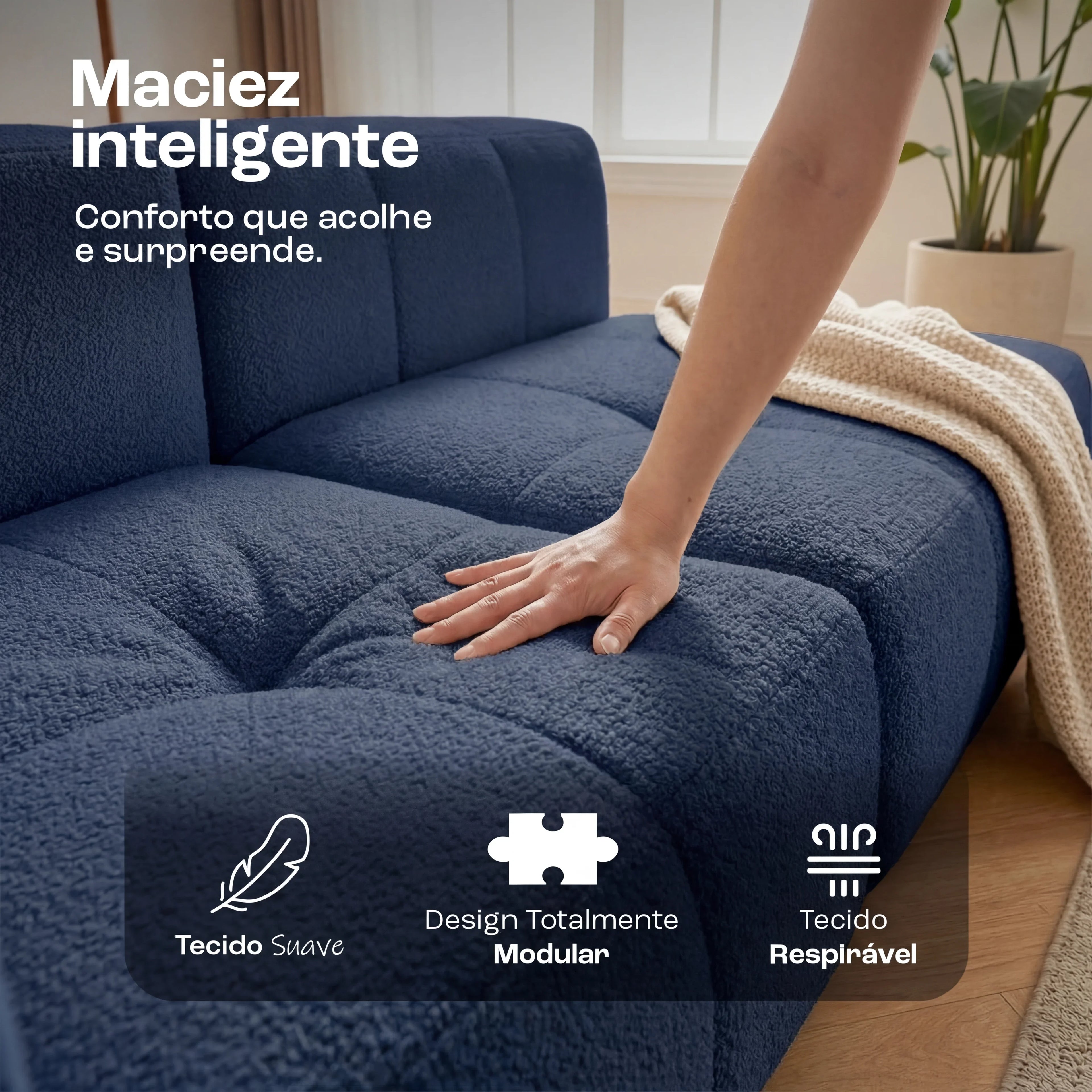 Sofá na Caixa modular 2 lugares em Boucle - Azul
