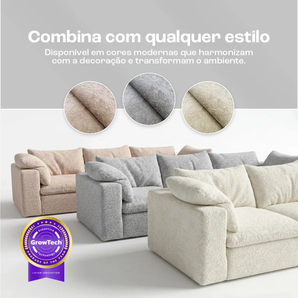 Sofá na Caixa modular Sienna 3 lugares em Boucle - Bege Areia