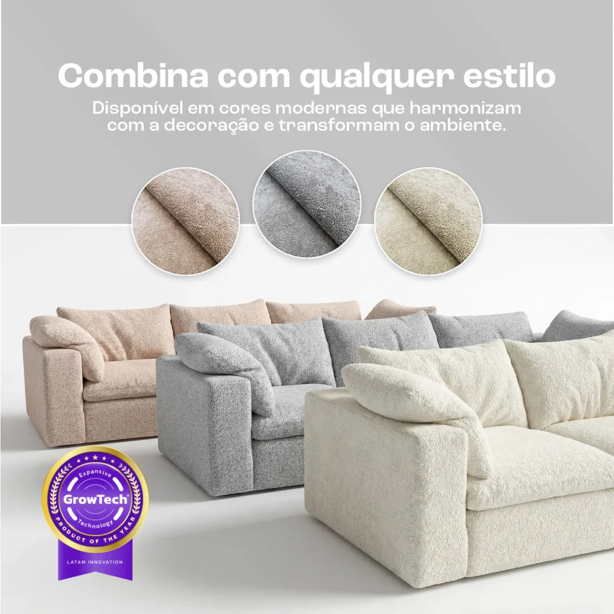 Sofá na Caixa modular Sienna 3 lugares em Boucle - Cinza Granito