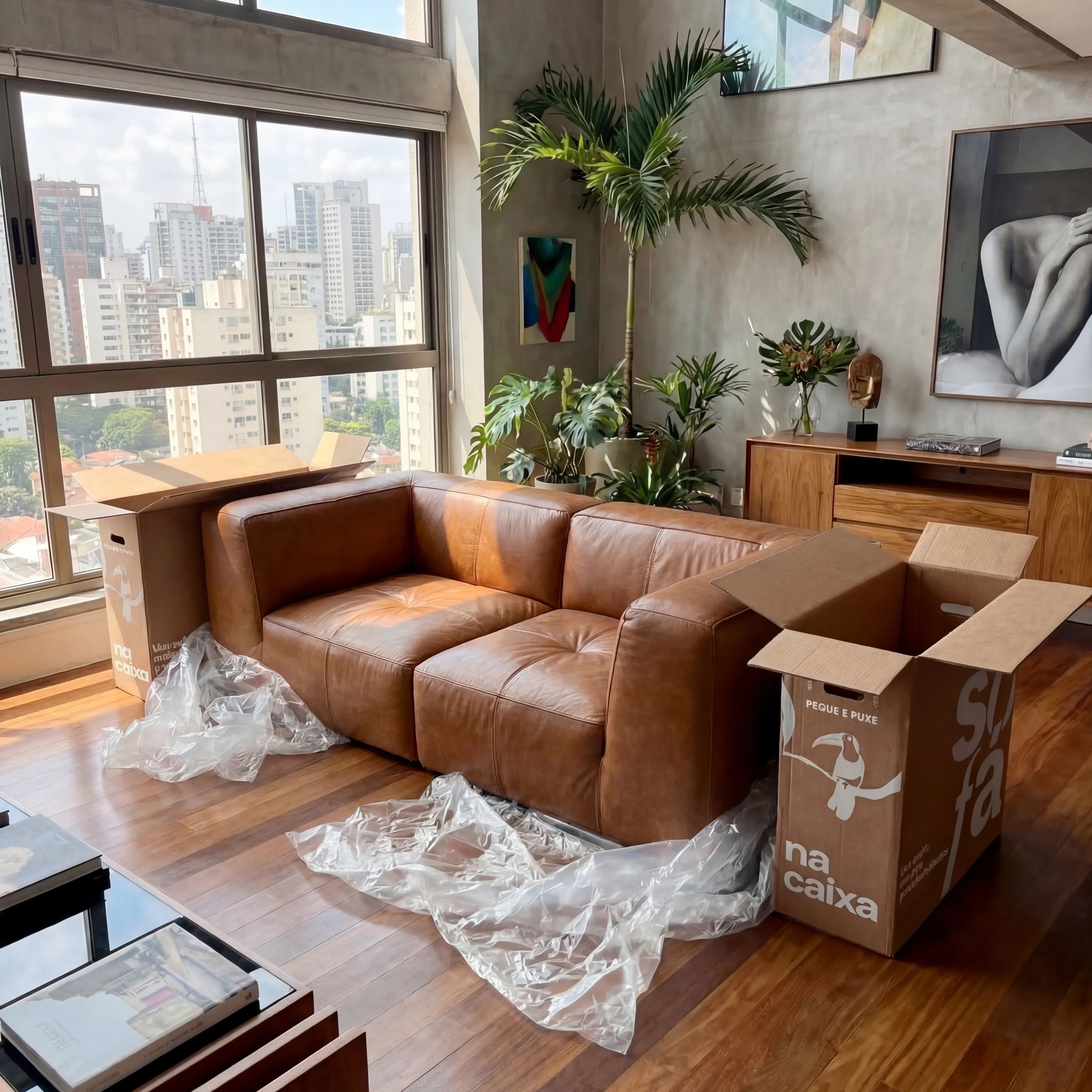 Sofá na Caixa modular 2 lugares Poli-Couro Marrom