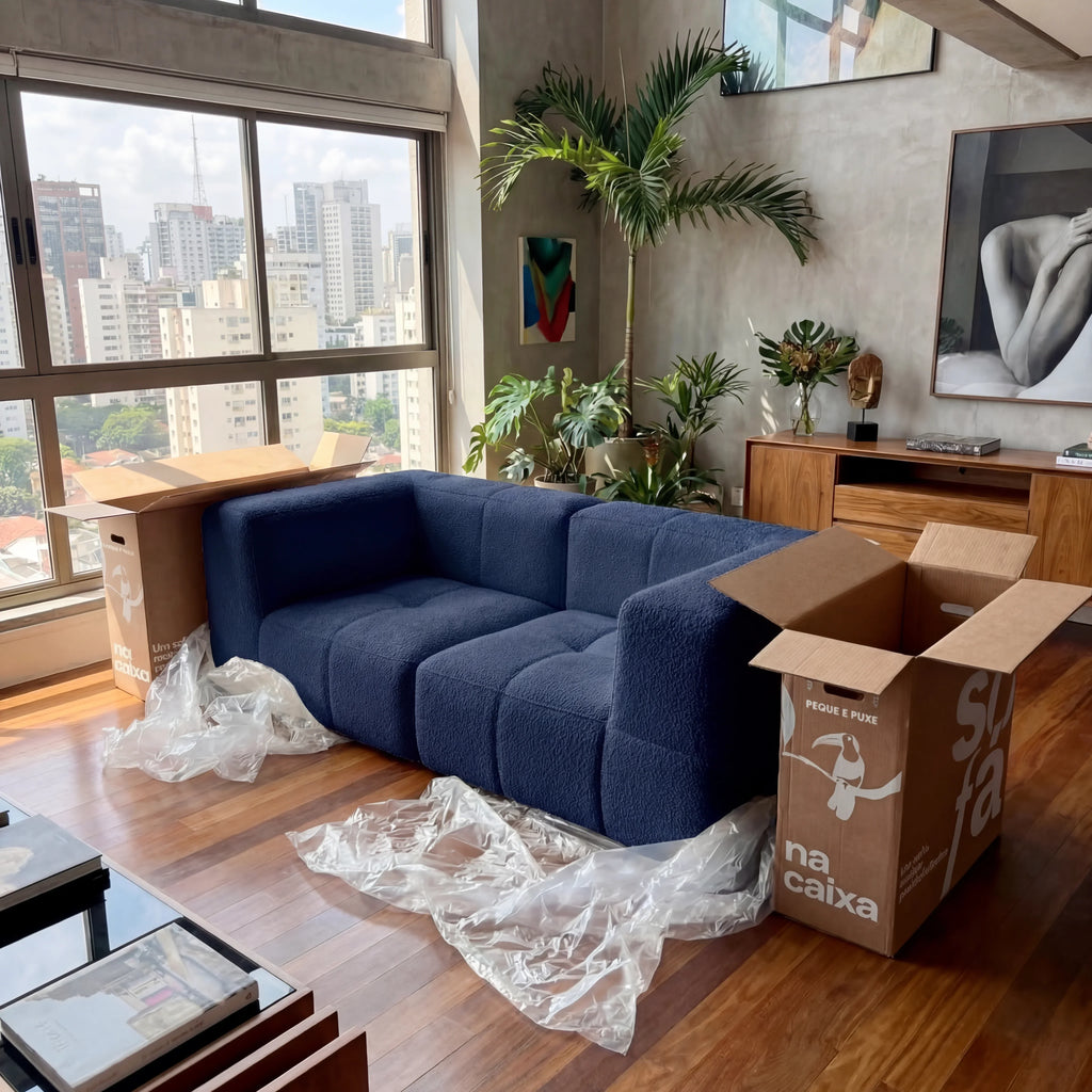 Sofá na Caixa modular 2 lugares em Boucle - Azul
