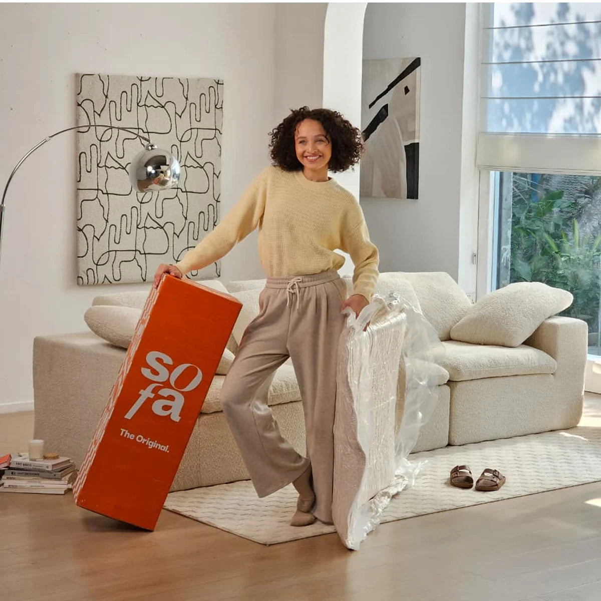 Sofá na Caixa modular Sienna 3 lugares em Boucle - Bege Areia