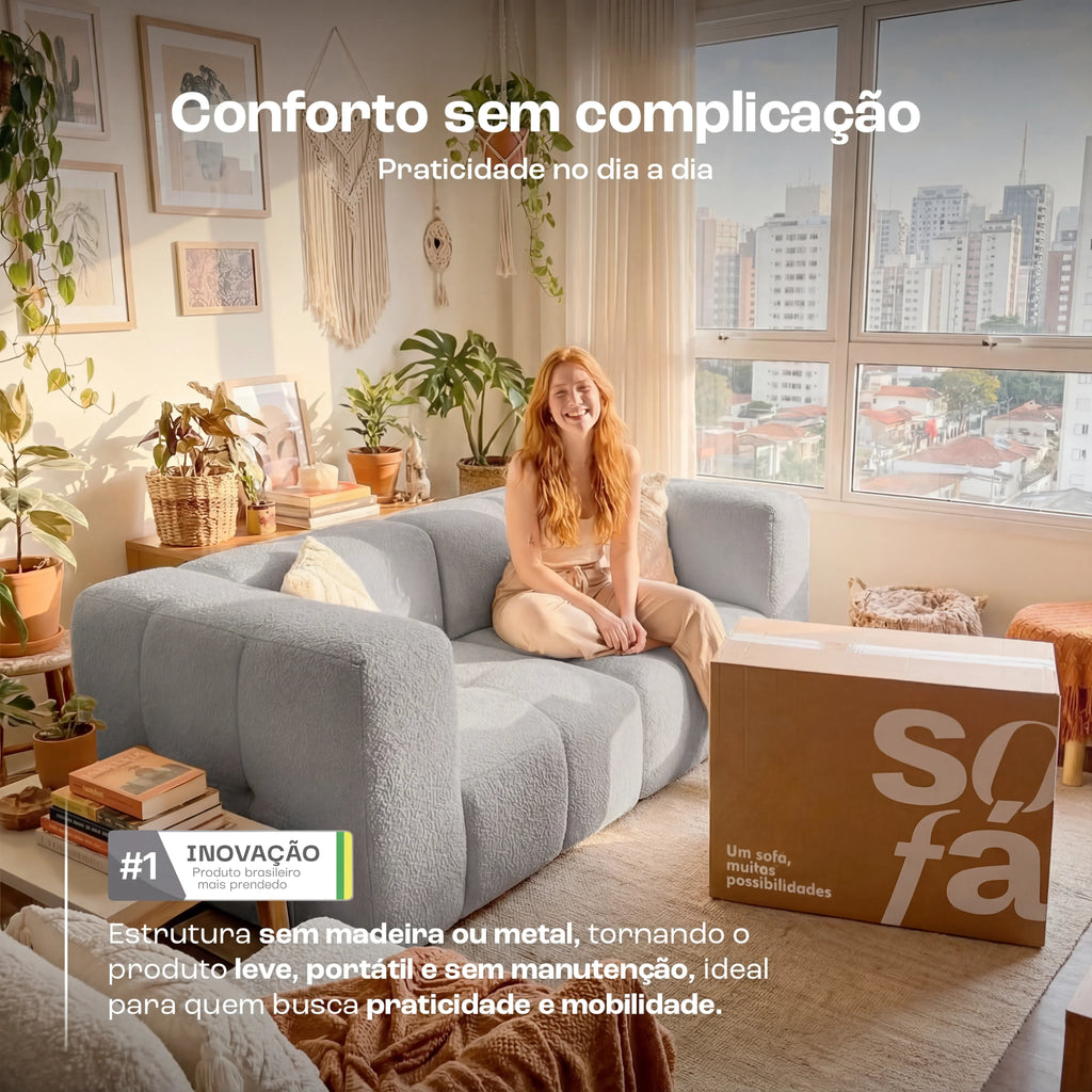 Sofá na Caixa modular 2 lugares em Boucle - Cinza