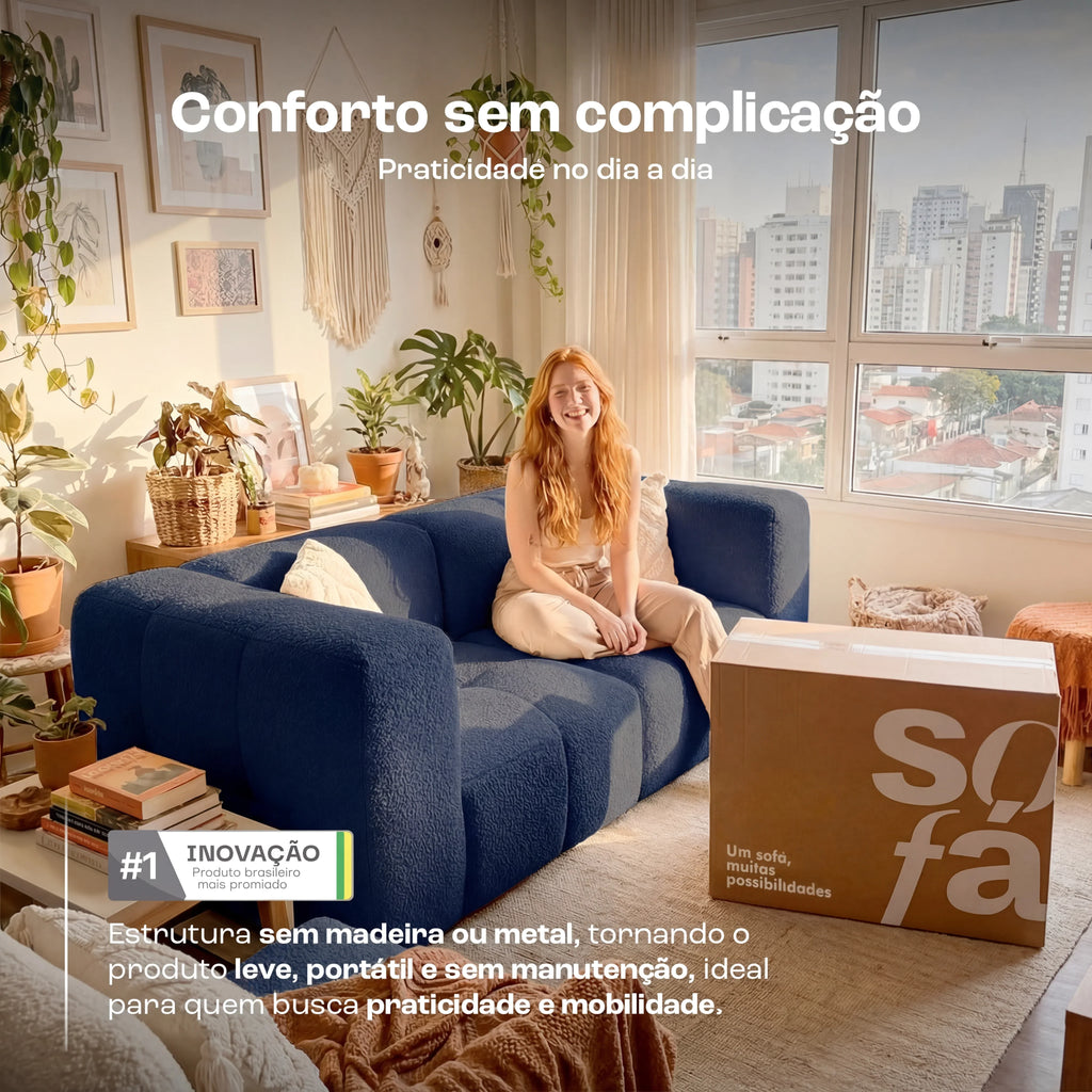 Sofá na Caixa modular 2 lugares em Boucle - Azul
