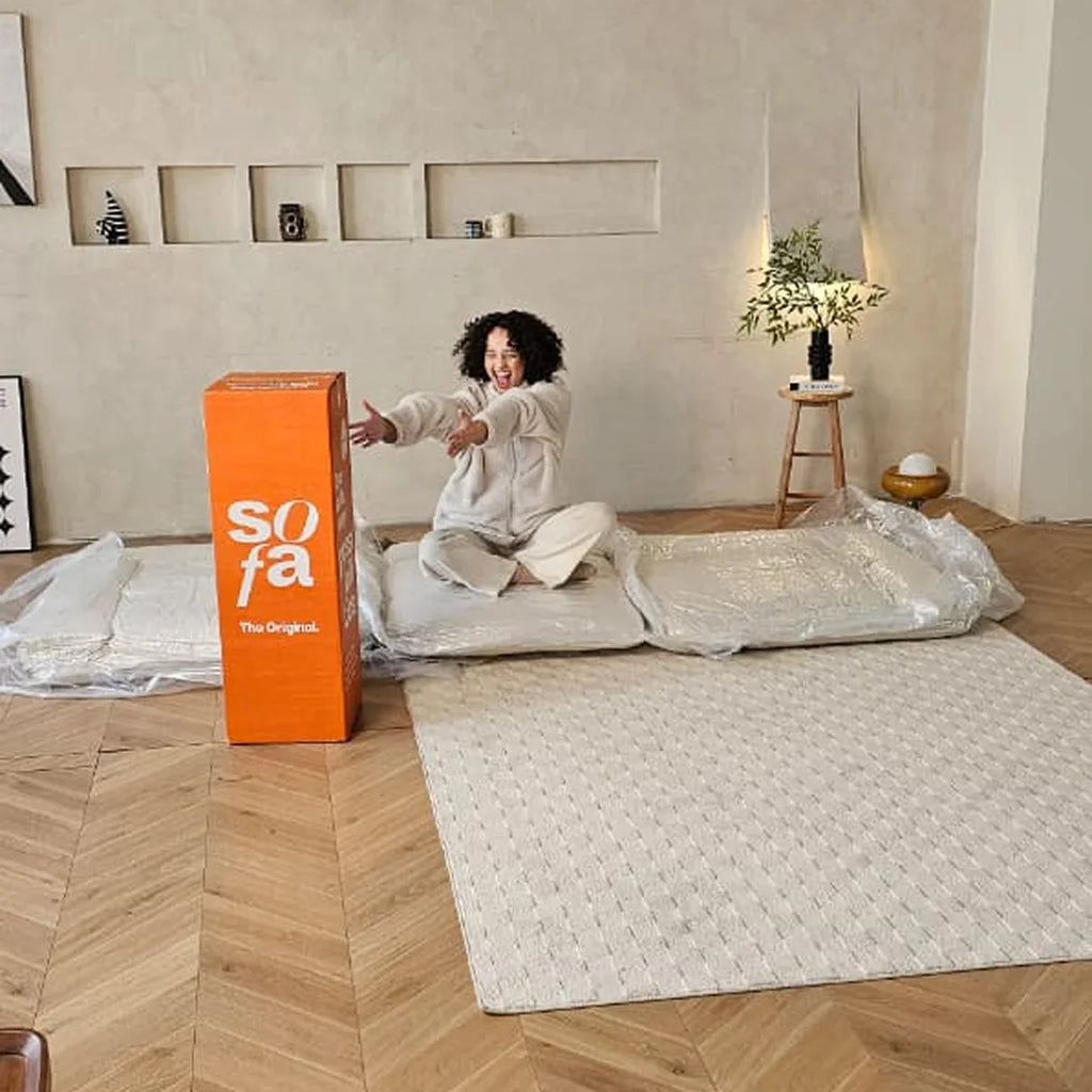 Sofá na Caixa modular Sienna 3 lugares em Boucle - Bege Areia