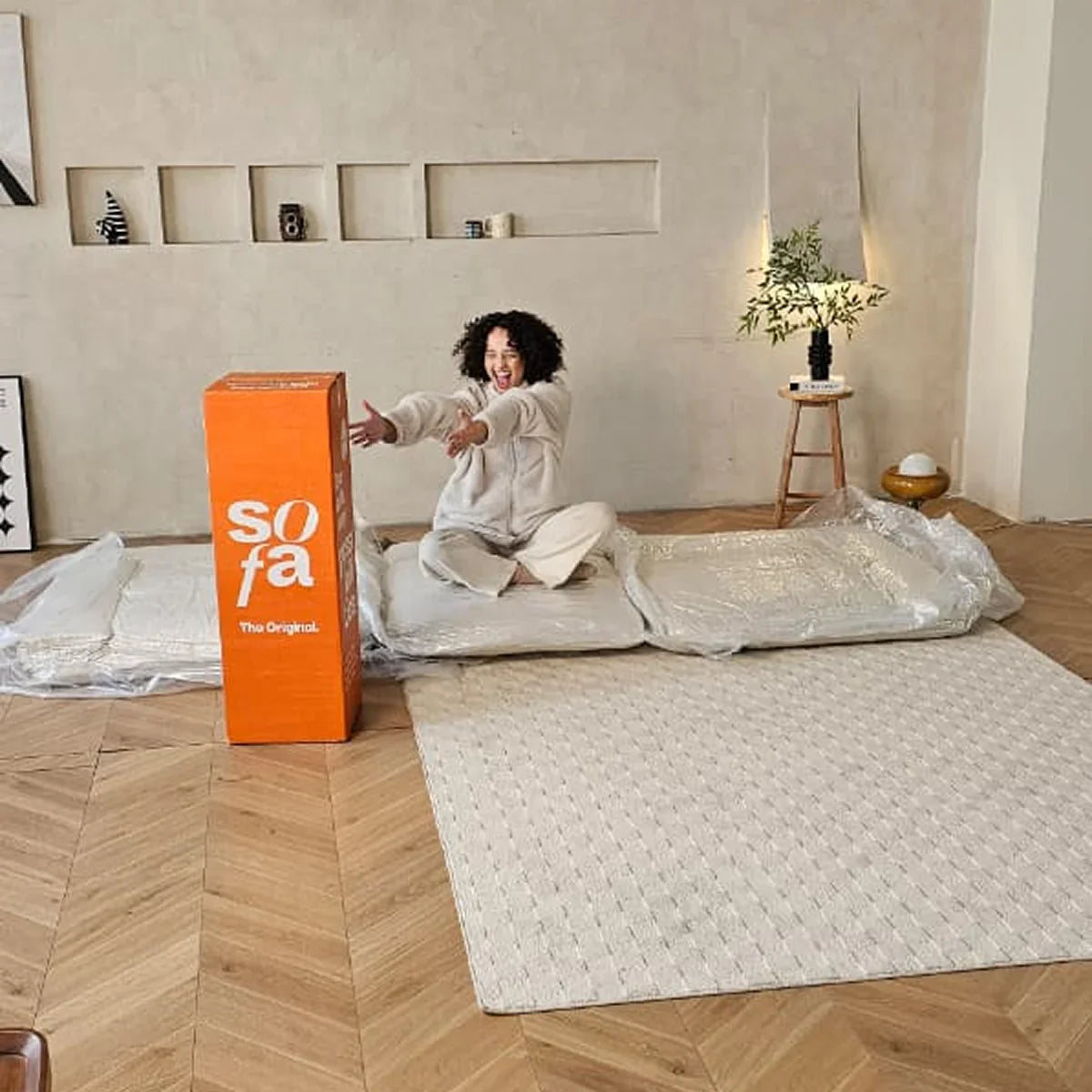 Sofá na Caixa modular Sienna 3 lugares em Boucle - Off-White