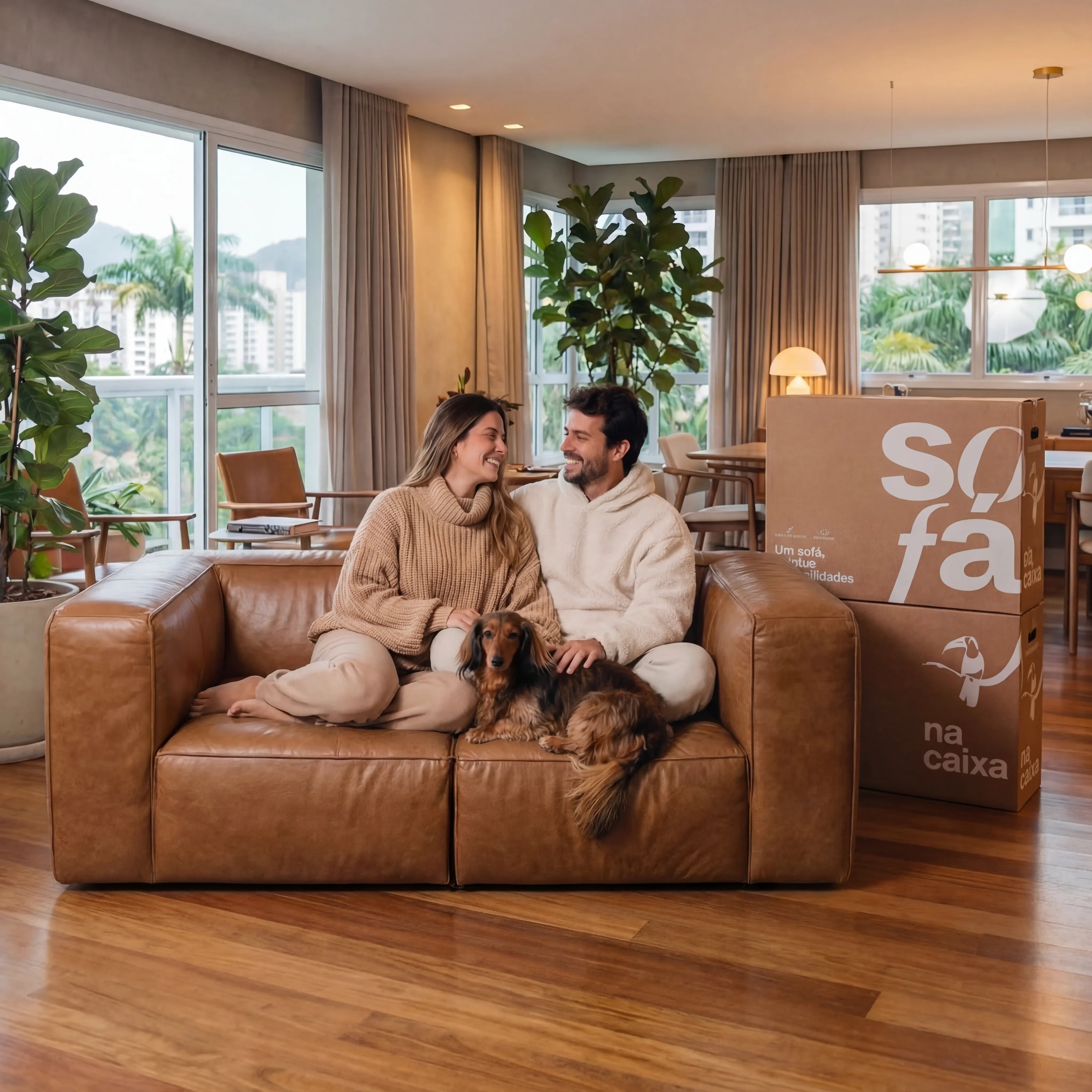 Sofá na Caixa modular 2 lugares Poli-Couro Marrom