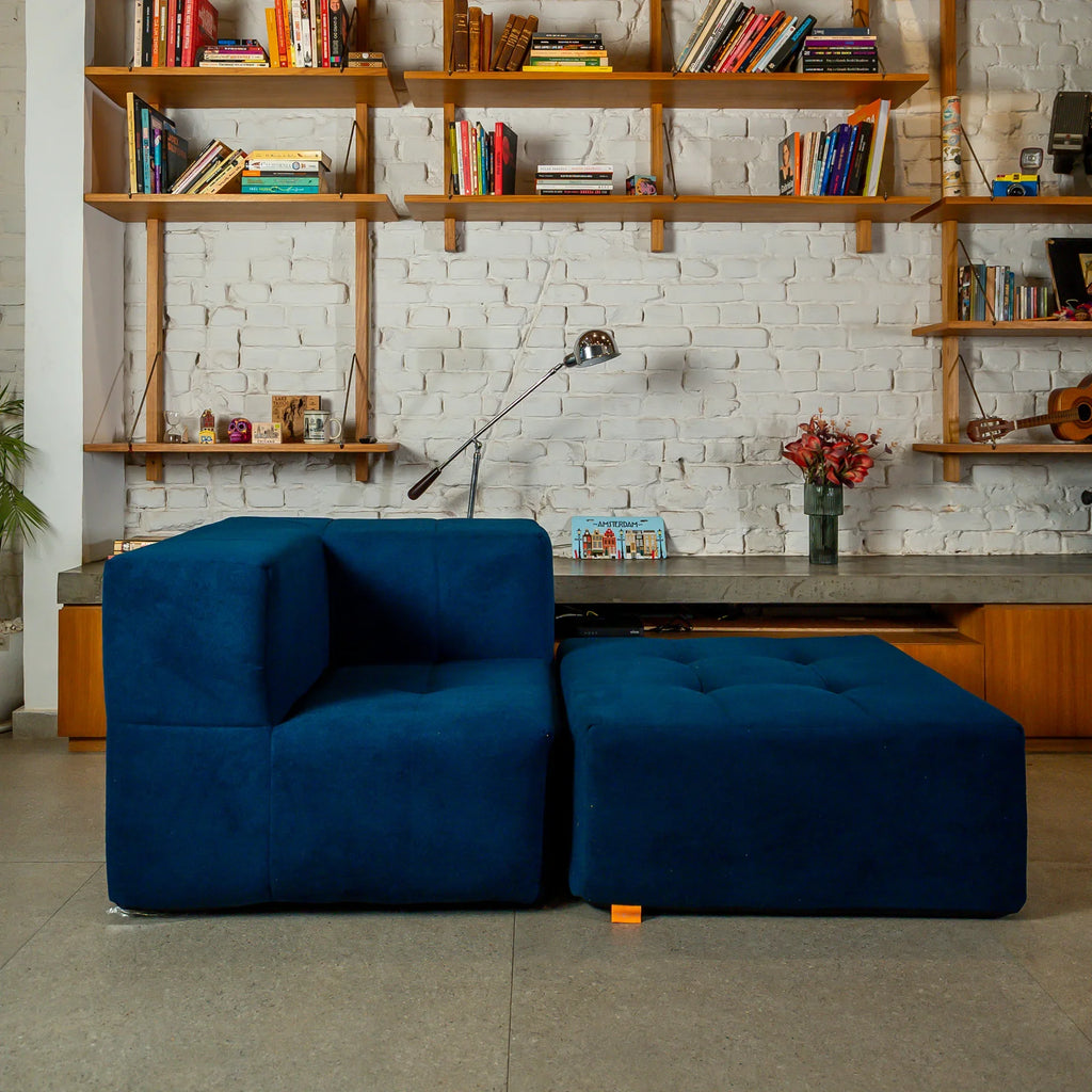 Sofá na Caixa modular 3 lugares em Boucle - 1 Braço com 2 Chaises - Azul
