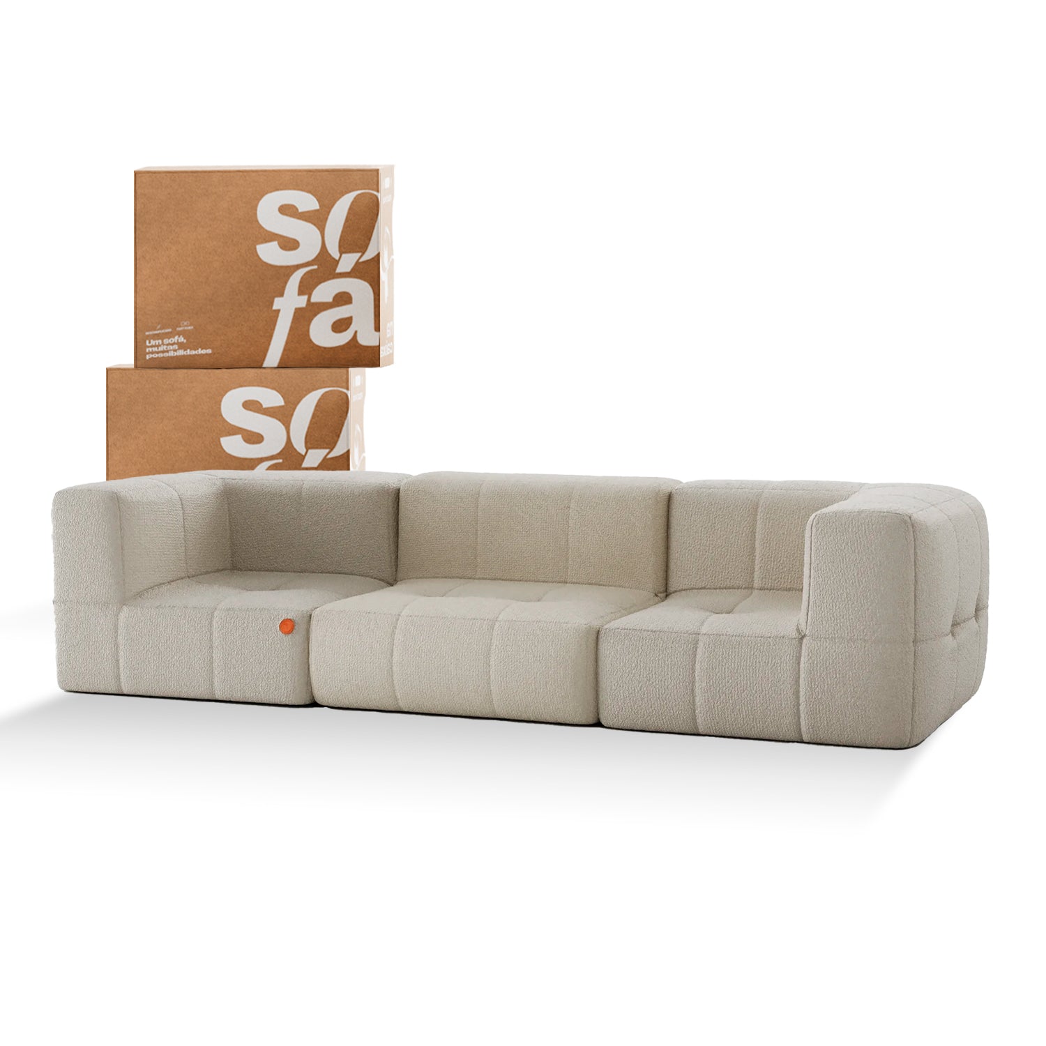 Sofá na Caixa modular 3 lugares em Boucle - Linho