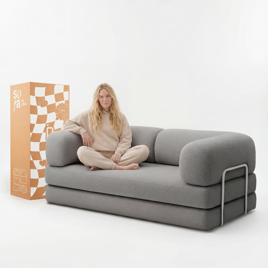Sofá Cama Bloom Tecido Boucle Cinza - Sofá na Caixa