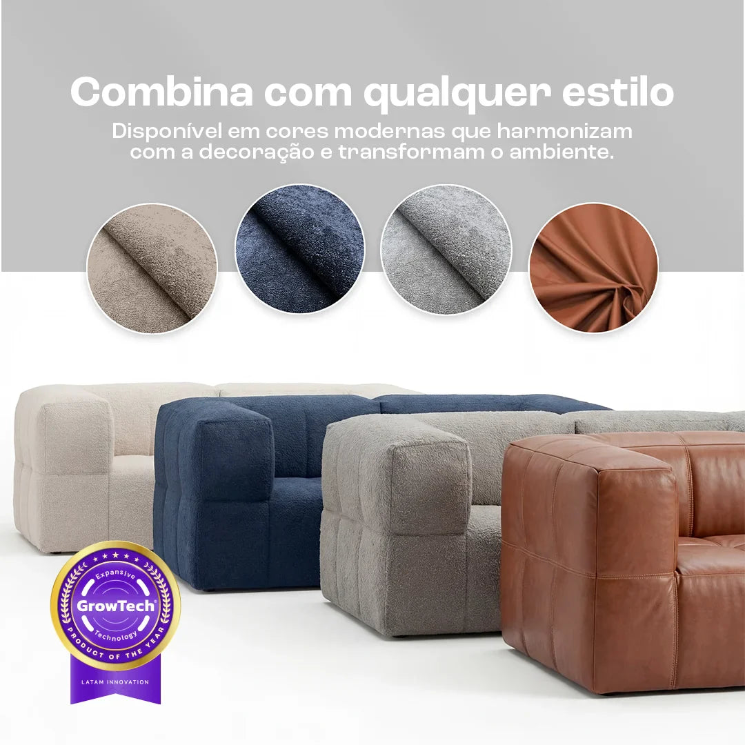 Sofá na Caixa modular 2 lugares em Boucle - Azul