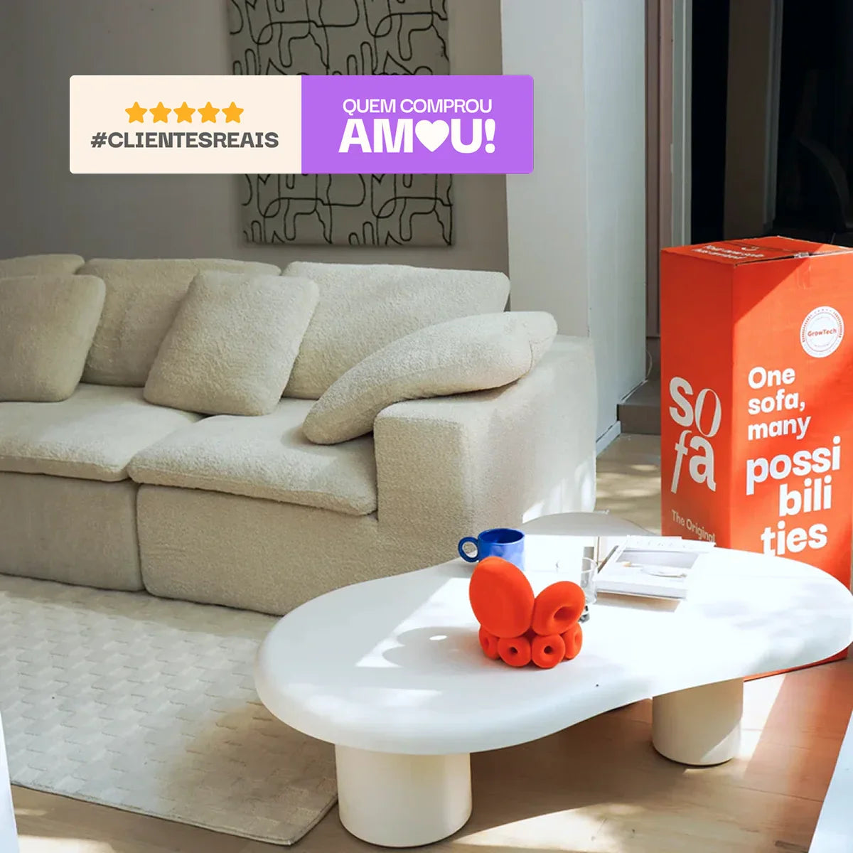 Sofá na Caixa modular Sienna 3 lugares em Boucle - Off-White