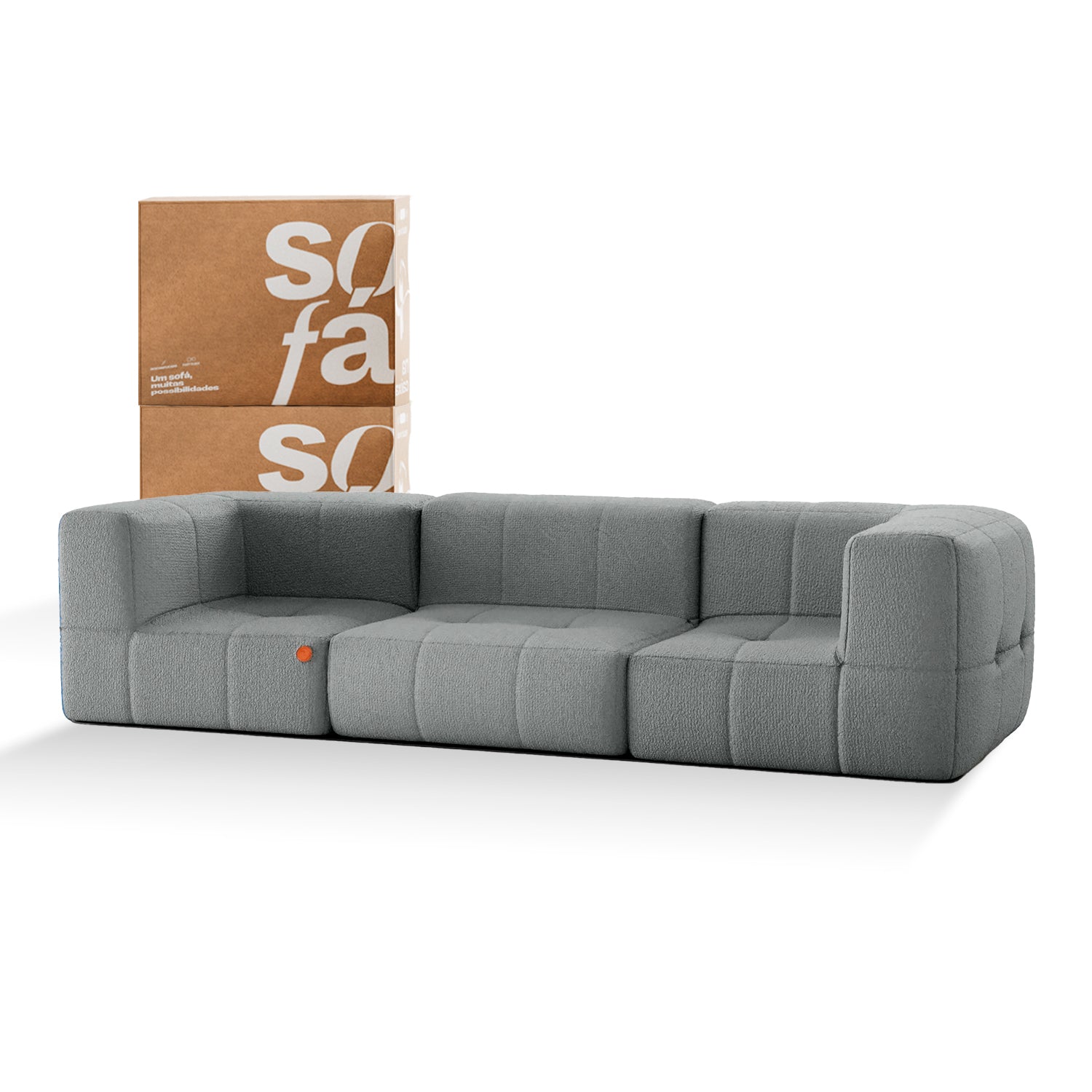 Sofá na Caixa modular 3 lugares em Boucle - Cinza