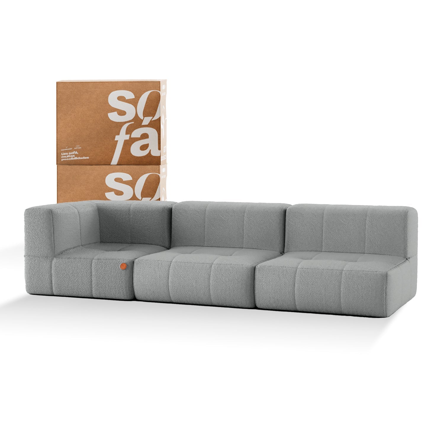 Sofá na Caixa modular 3 lugares em Boucle - 1 Braço - Cinza