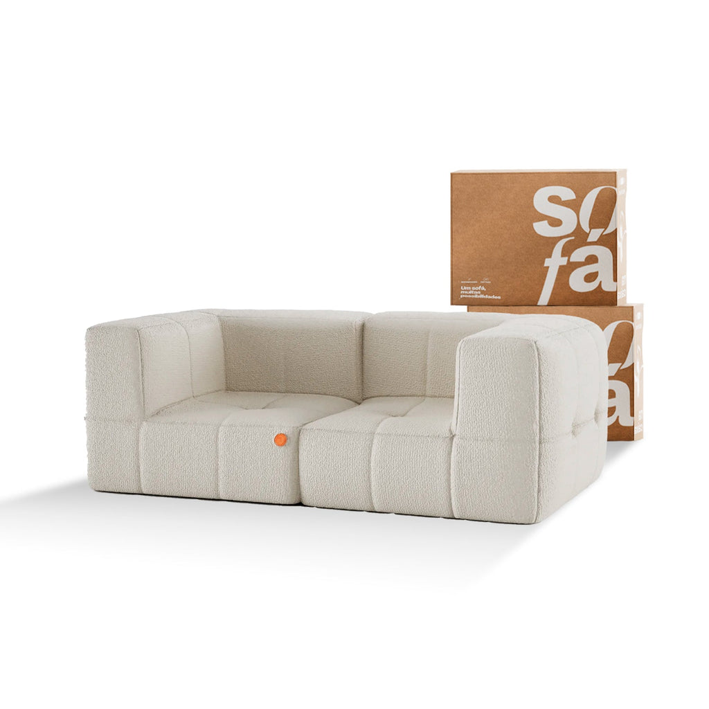 Sofá na Caixa modular 2 lugares em Boucle - Linho