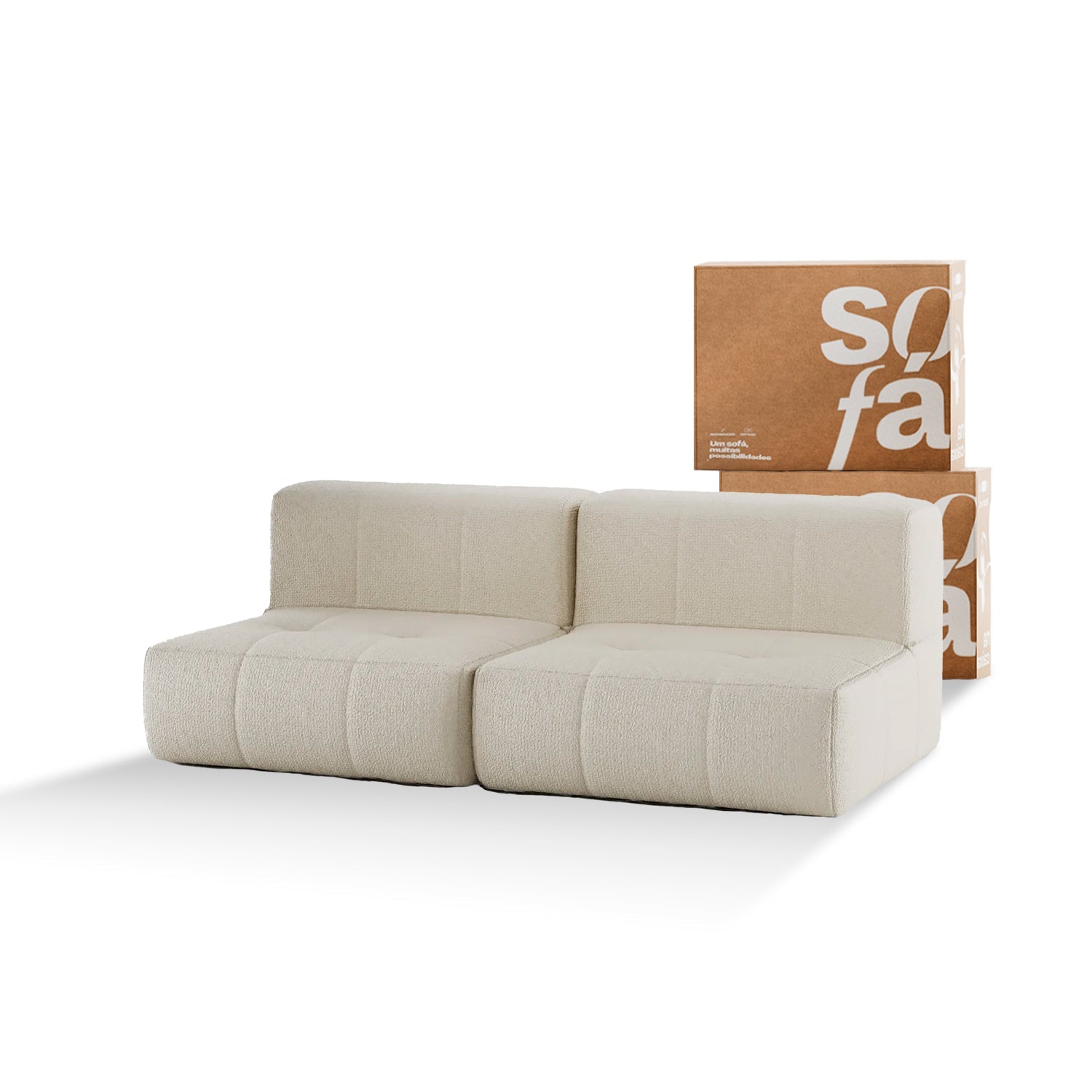 Sofá na Caixa modular 2 lugares em Boucle - Sem braço - Linho