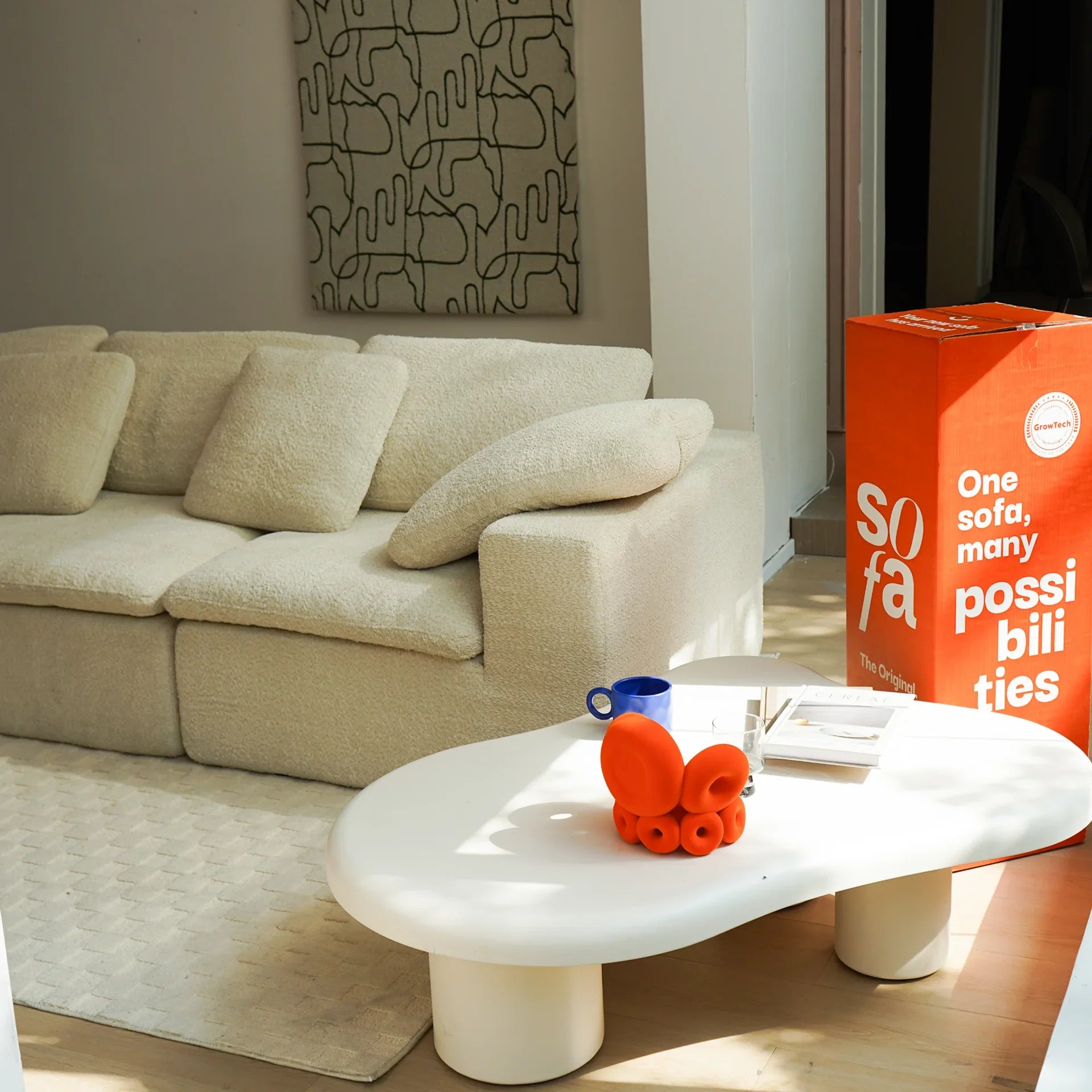 Sofá na Caixa modular Sienna 1 lugar Canto em L Direito Boucle - Off-White