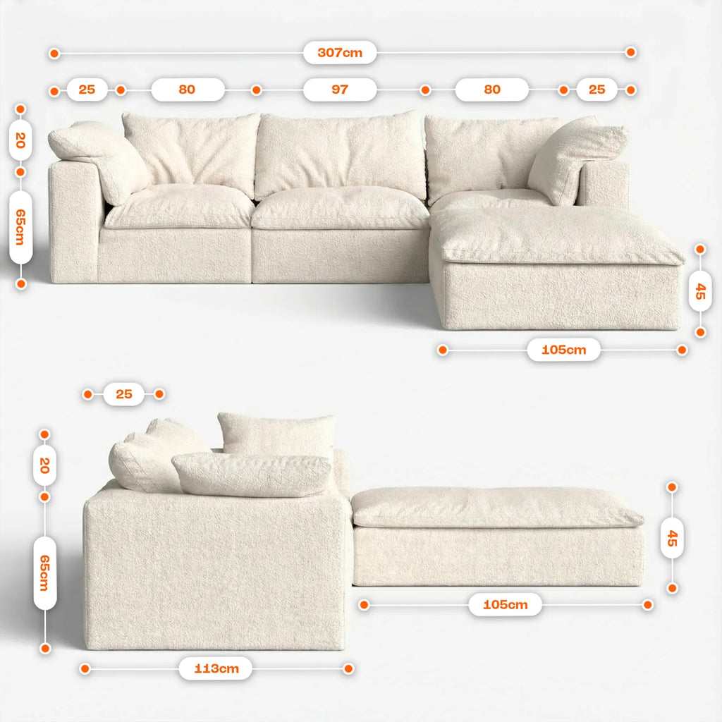 Sofá na Caixa modular Sienna 1 lugar Canto em L Esquerdo Boucle - Bege Areia