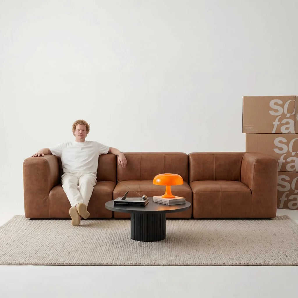 Sofá na Caixa modular 3 lugares Poli-Couro Marrom