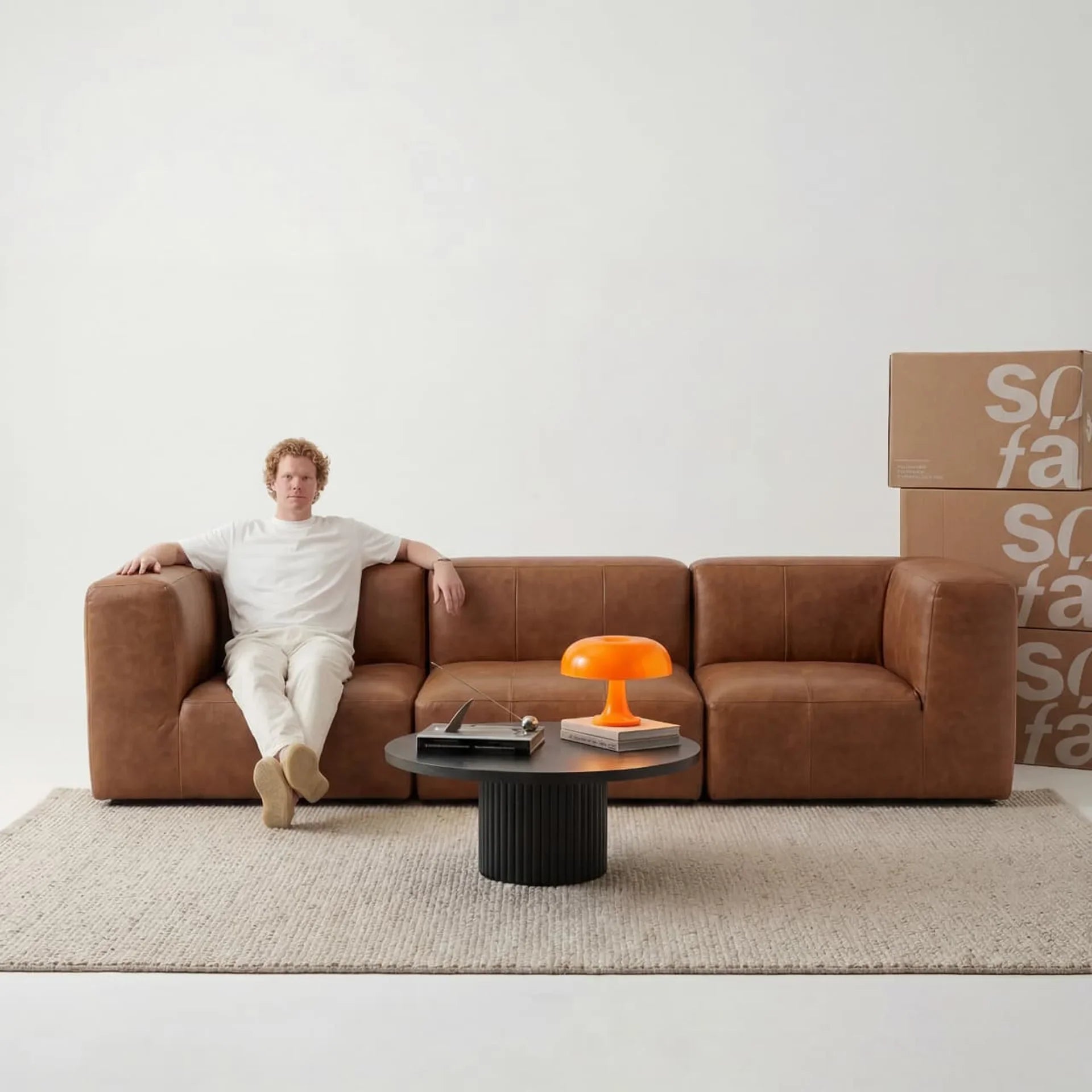 Sofá na Caixa modular 3 lugares Poli-Couro Marrom