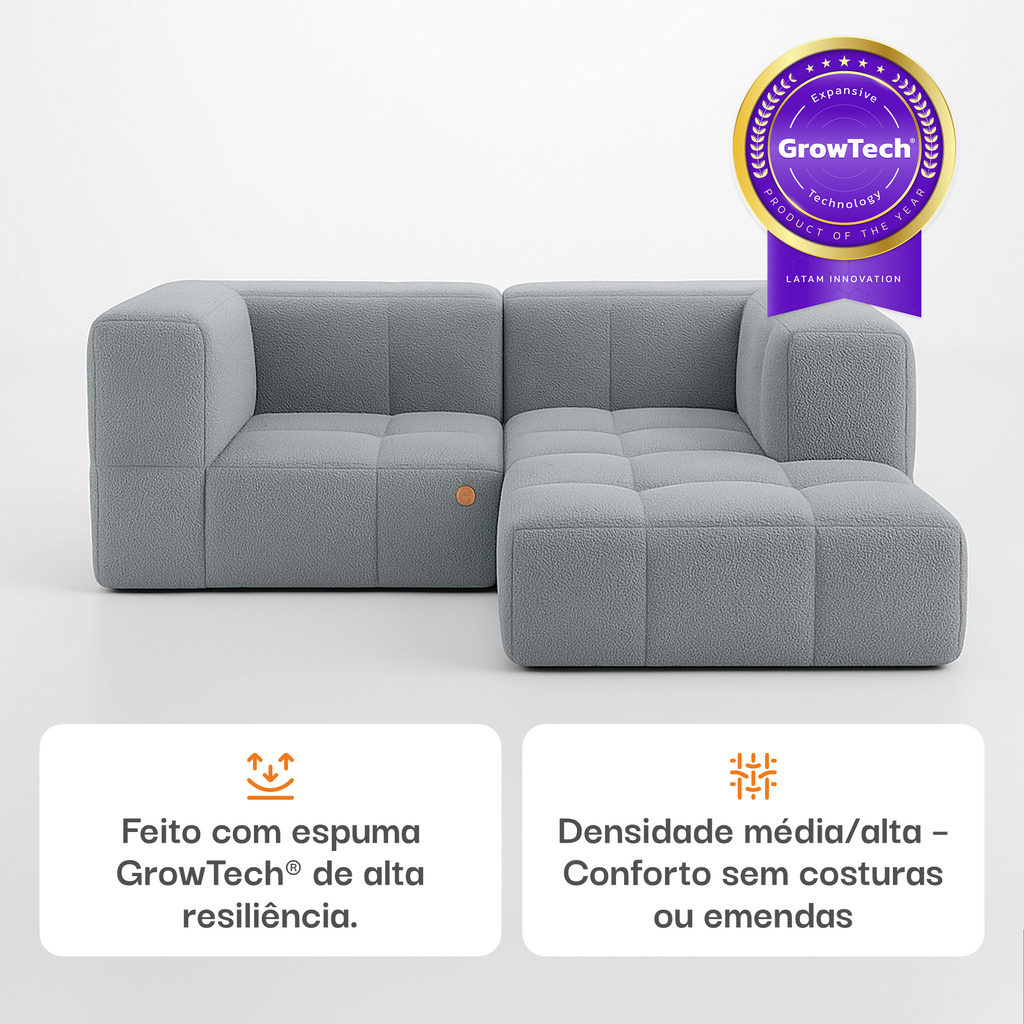 Sofá na Caixa modular 2 lugares em Boucle - 2 Cantos com Apoio de pé - Cinza
