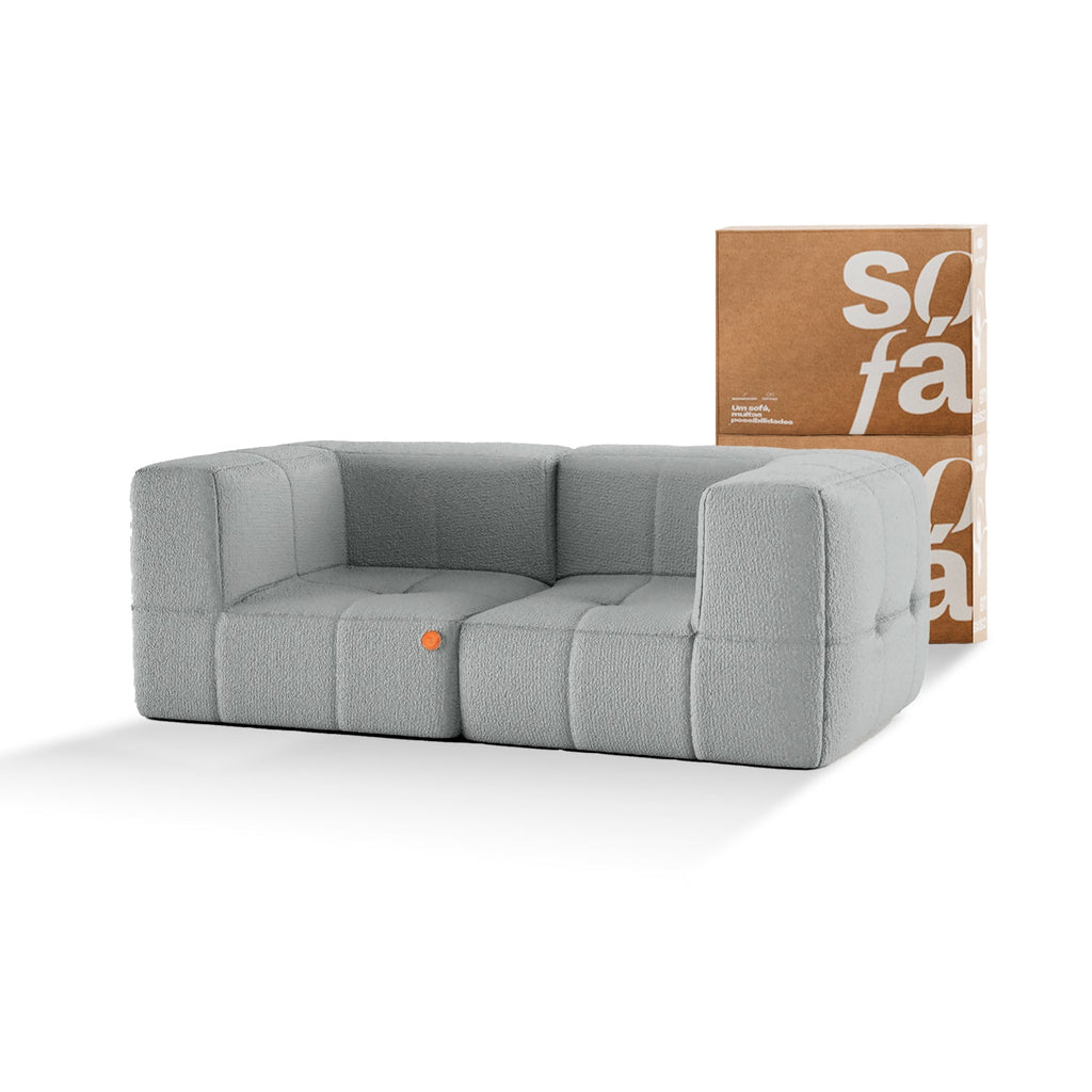 Sofá na Caixa modular 2 lugares em Boucle - Cinza