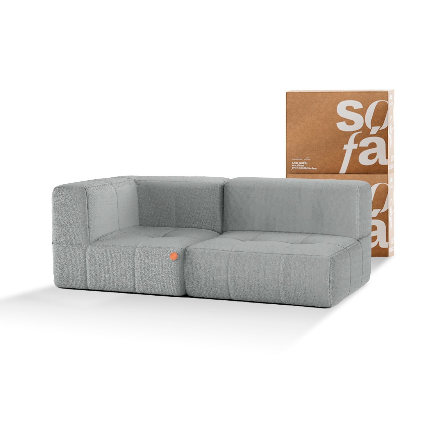 Sofá na Caixa modular 2 lugares em Boucle - 1 Braço -  Cinza