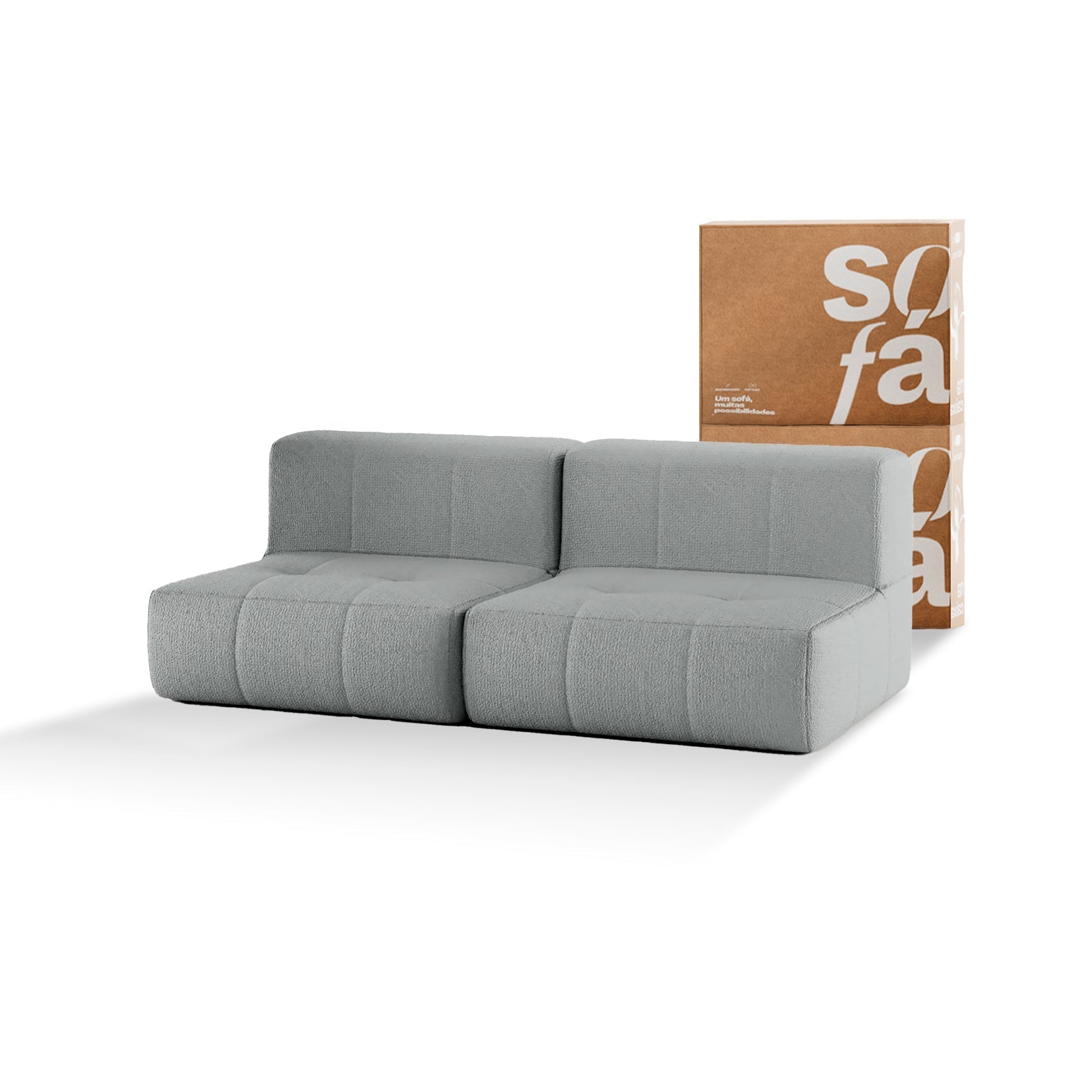 Sofá na Caixa modular 2 lugares em Boucle - Sem braço - Cinza