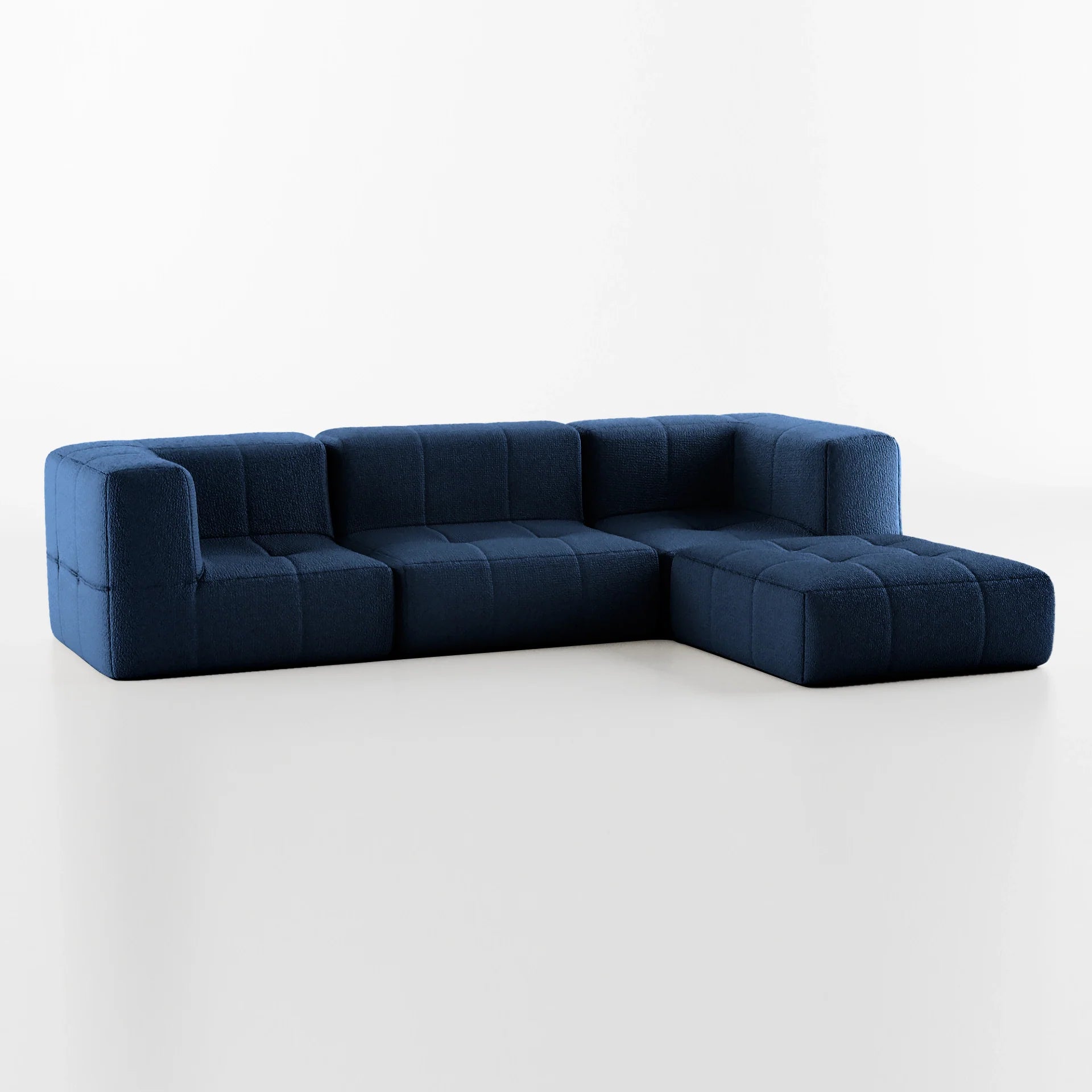 Sofá na Caixa modular 3 lugares em Boucle com Apoio de pé - Azul