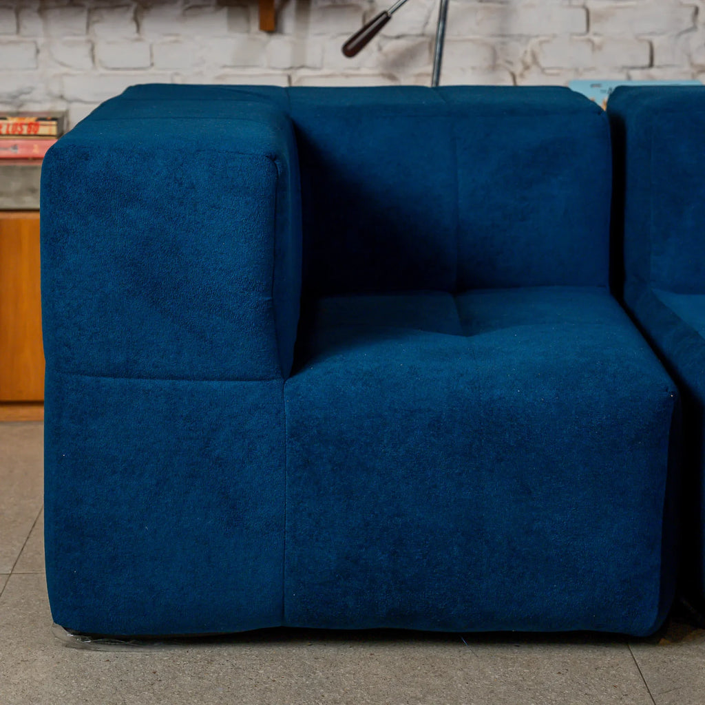 Sofá na Caixa modular 4 lugares em Boucle com 2 Chaise -  Azul