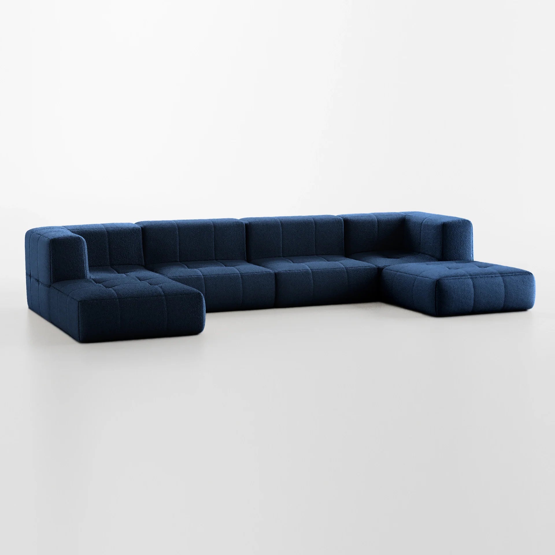 Sofá na Caixa modular 4 lugares em Boucle com 2 Chaise -  Azul