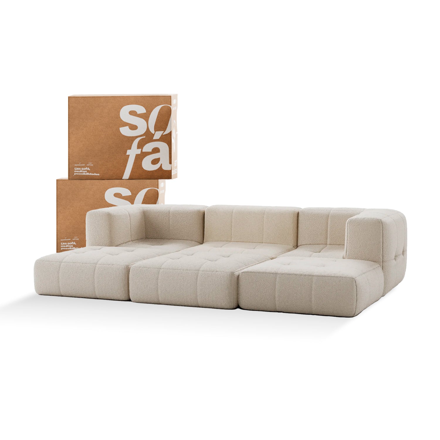 Sofá na Caixa modular 3 lugares em Boucle com 3 Chaises - Linho