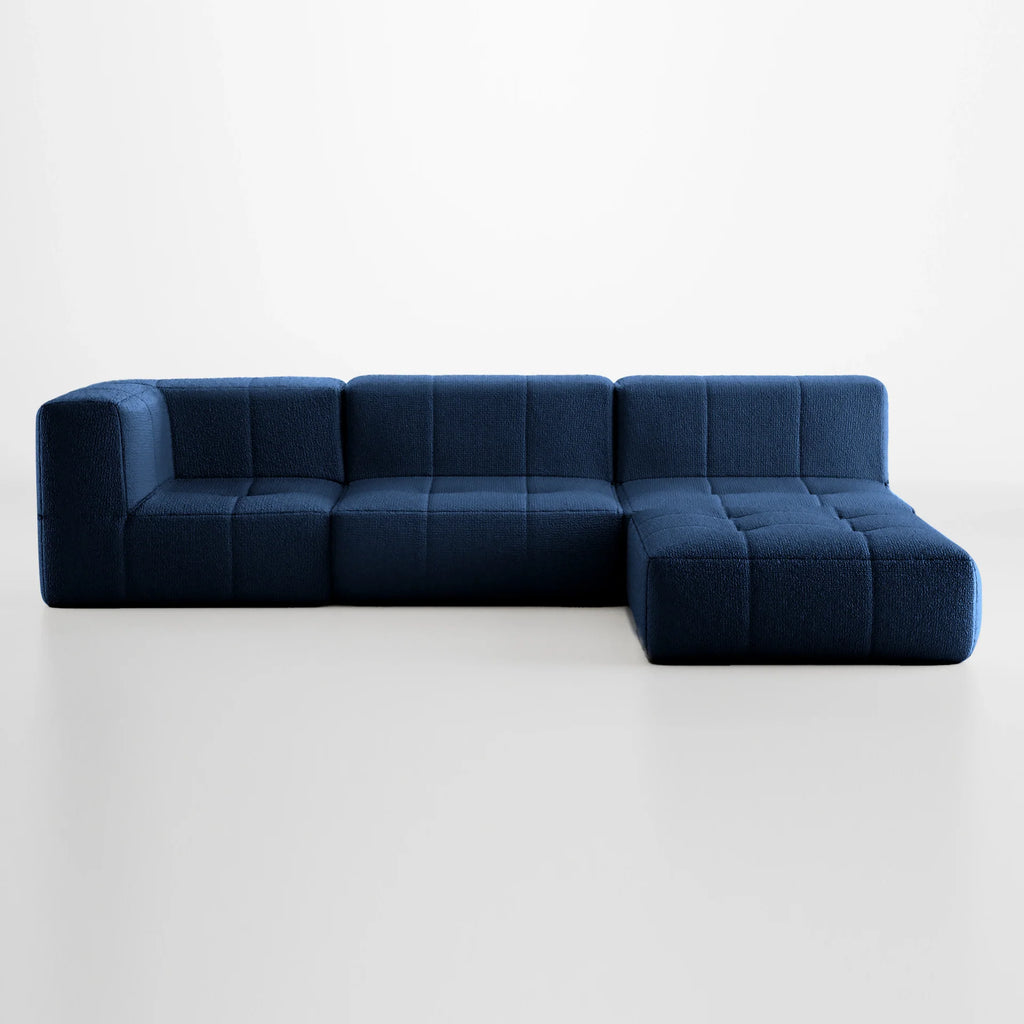 Sofá na Caixa modular 3 lugares em Boucle - 1 Braço com Chaise - Azul