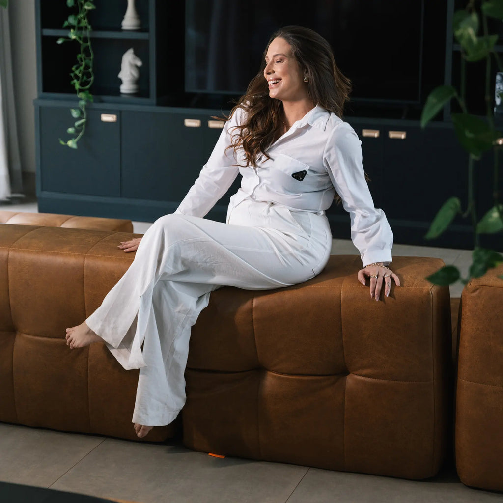 Sofá na Caixa modular 3 lugares sem braço com chaise - Poli-Couro