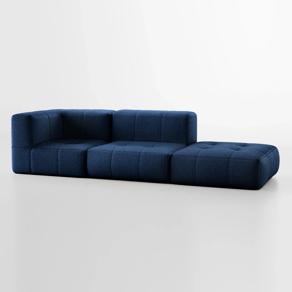 Sofá na Caixa modular 2 lugares em Boucle - 1 Braço com Apoio de pé - Azul
