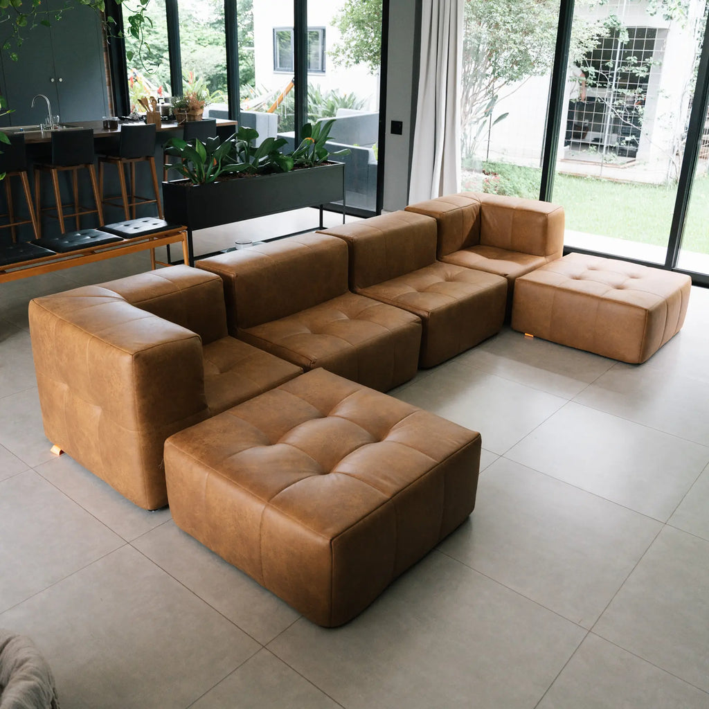 Sofá na Caixa modular 3 lugares Poli-Couro Marrom - 1 Braço
