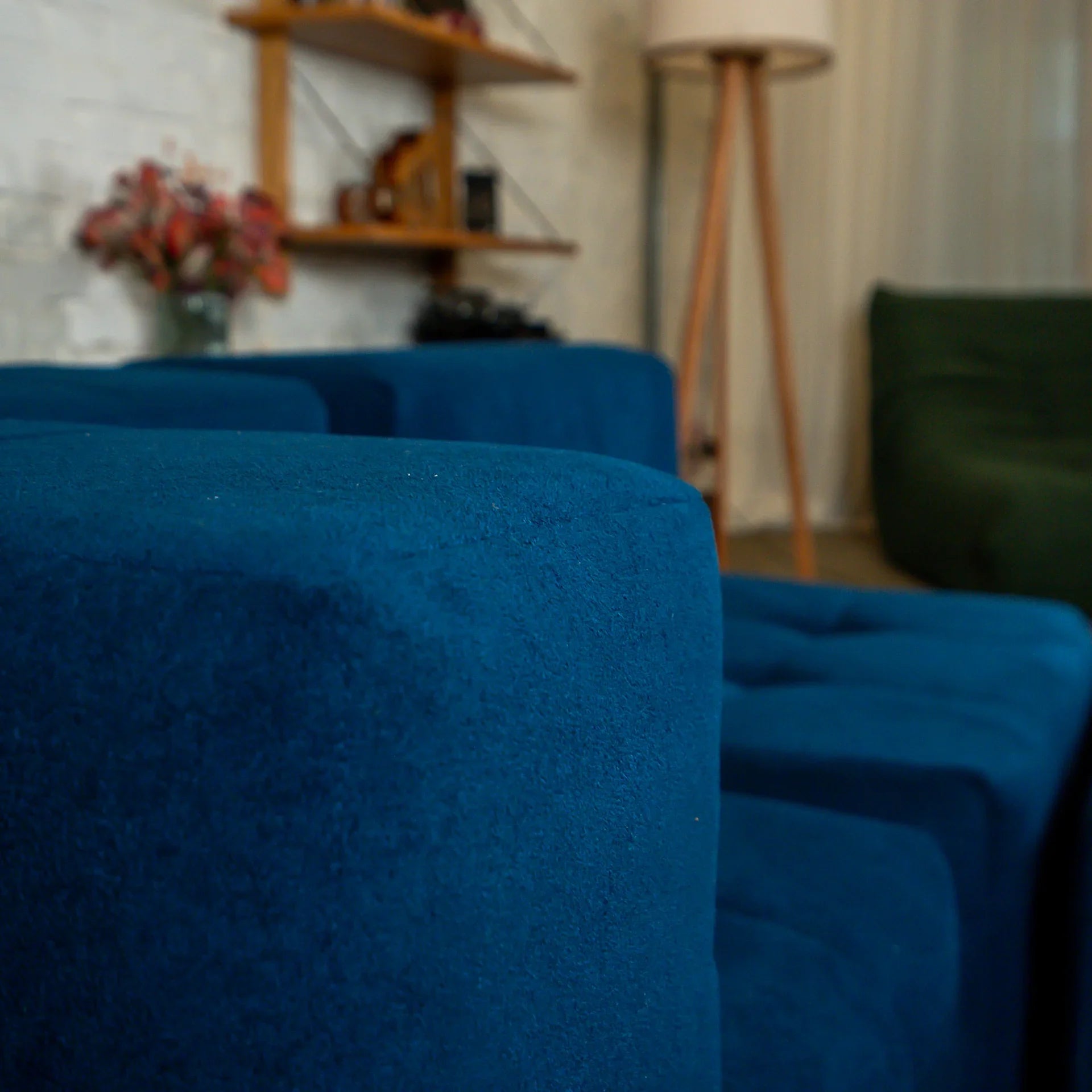 Sofá na Caixa modular 3 lugares em Boucle - 1 Braço com 2 Chaises - Azul
