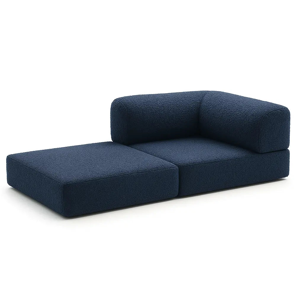Sofá Cama Bloom - Sofá na Caixa + Poltrona Bloom Tecido Boucle Azul