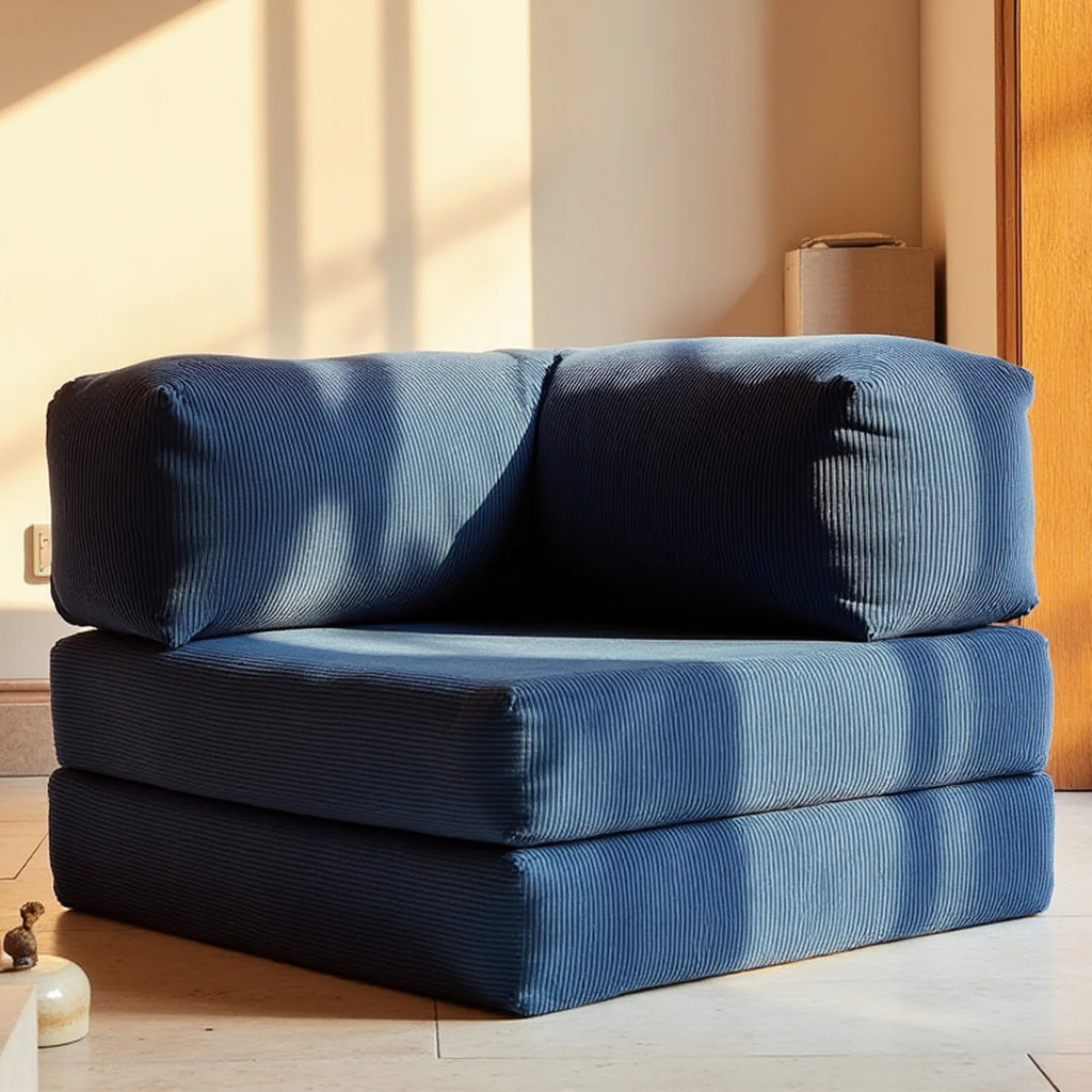 Sofá Cama Bloom - Sofá na Caixa + Poltrona Bloom Tecido Boucle Azul