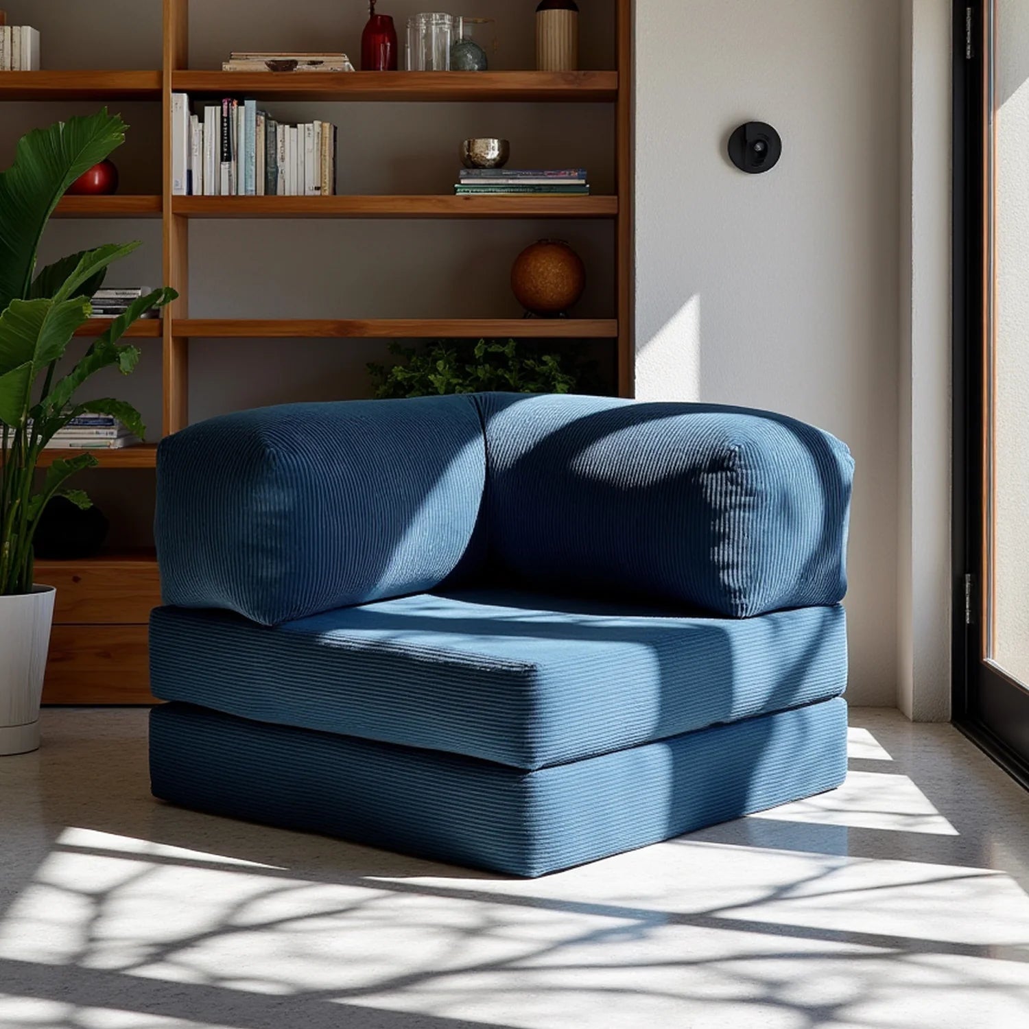 Sofá Cama Bloom - Sofá na Caixa + Poltrona Bloom Tecido Boucle Azul
