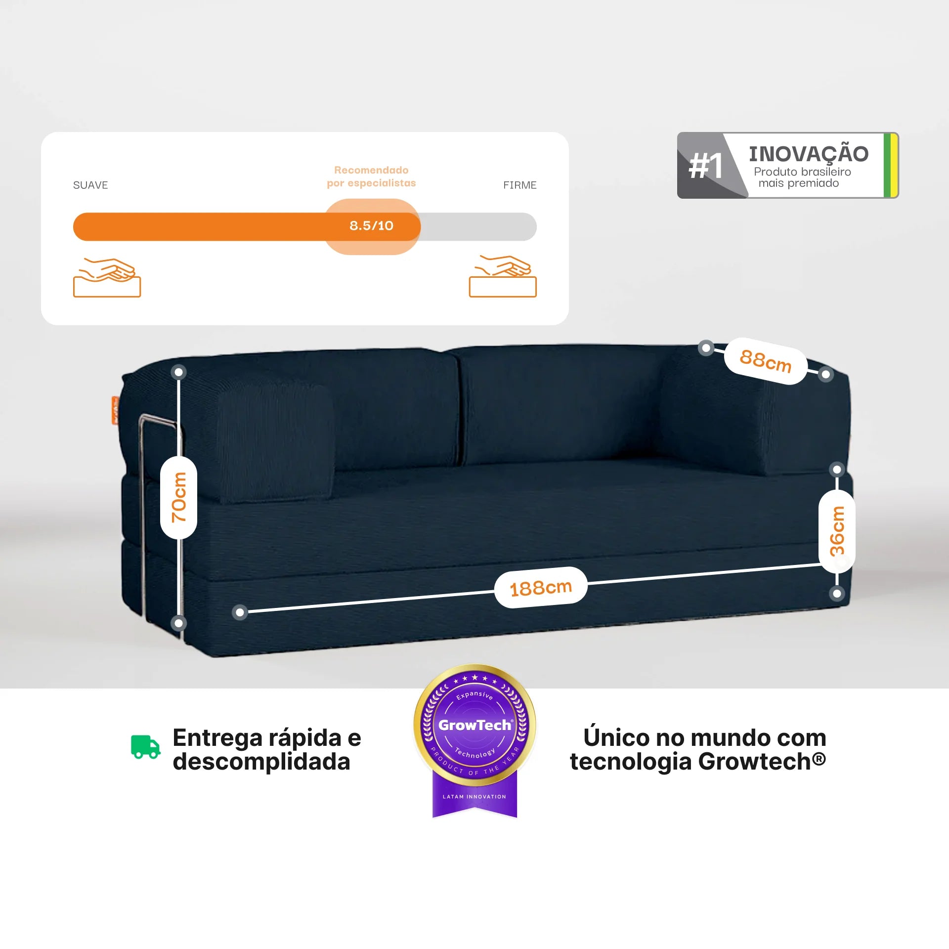 Sofá Cama Bloom Tecido Boucle Azul Marinho - Sofá na Caixa