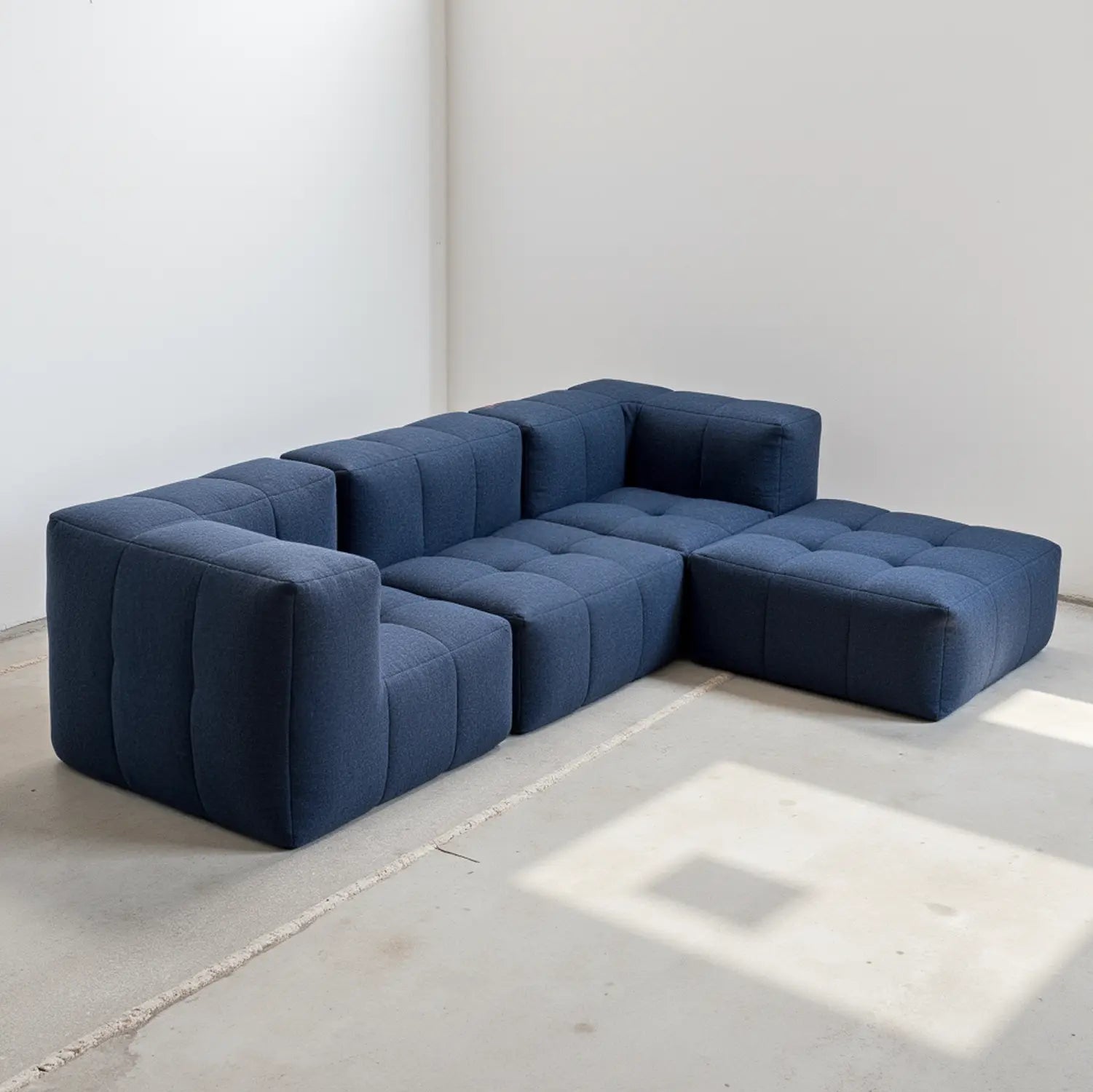 Sofá na Caixa modular 1 lugar poltrona com chaise em Boucle - Azul